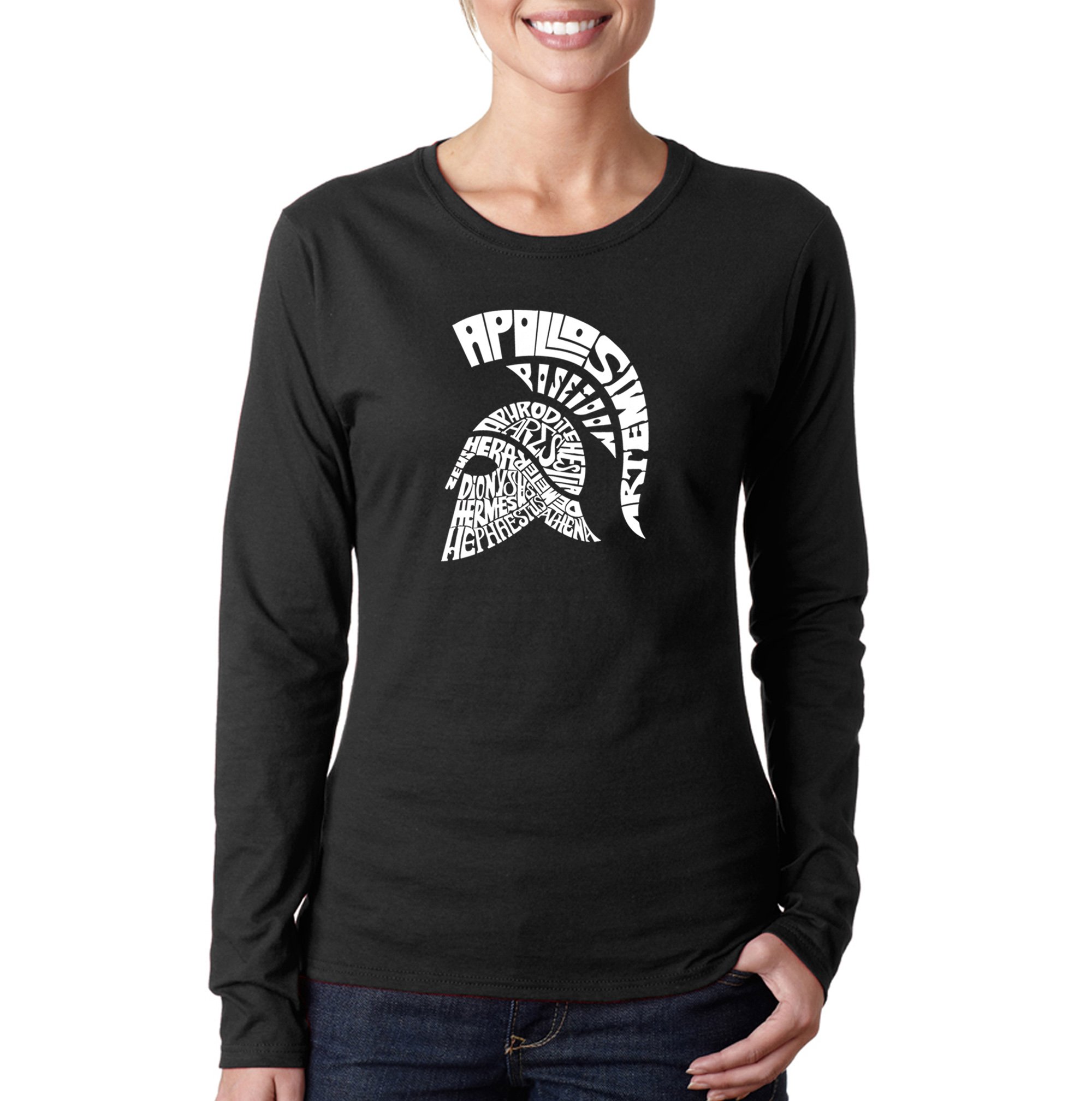 LA POP ART Women's Word Art Long Sleeve T-Shirt - Spartan Warrior Graphic Tee for Casual Wear, Workout & Street Style Fashion