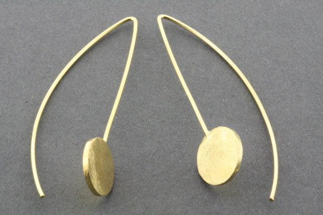 Long Drop Scratched Disc Earrings - Gold Plated Hoop Dangle Earrings for Women, Perfect for Parties, Weddings & Everyday Wear