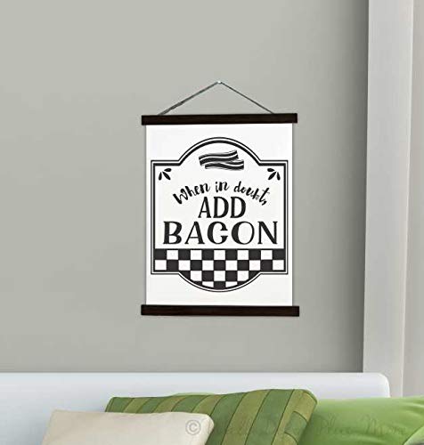 Black Wood Canvas Sign Wall Hanging - Doubt Add Bacon Farmhouse Wall Art Large 19x24-Inch for Kitchen, Dining Room, or Living Room Decor