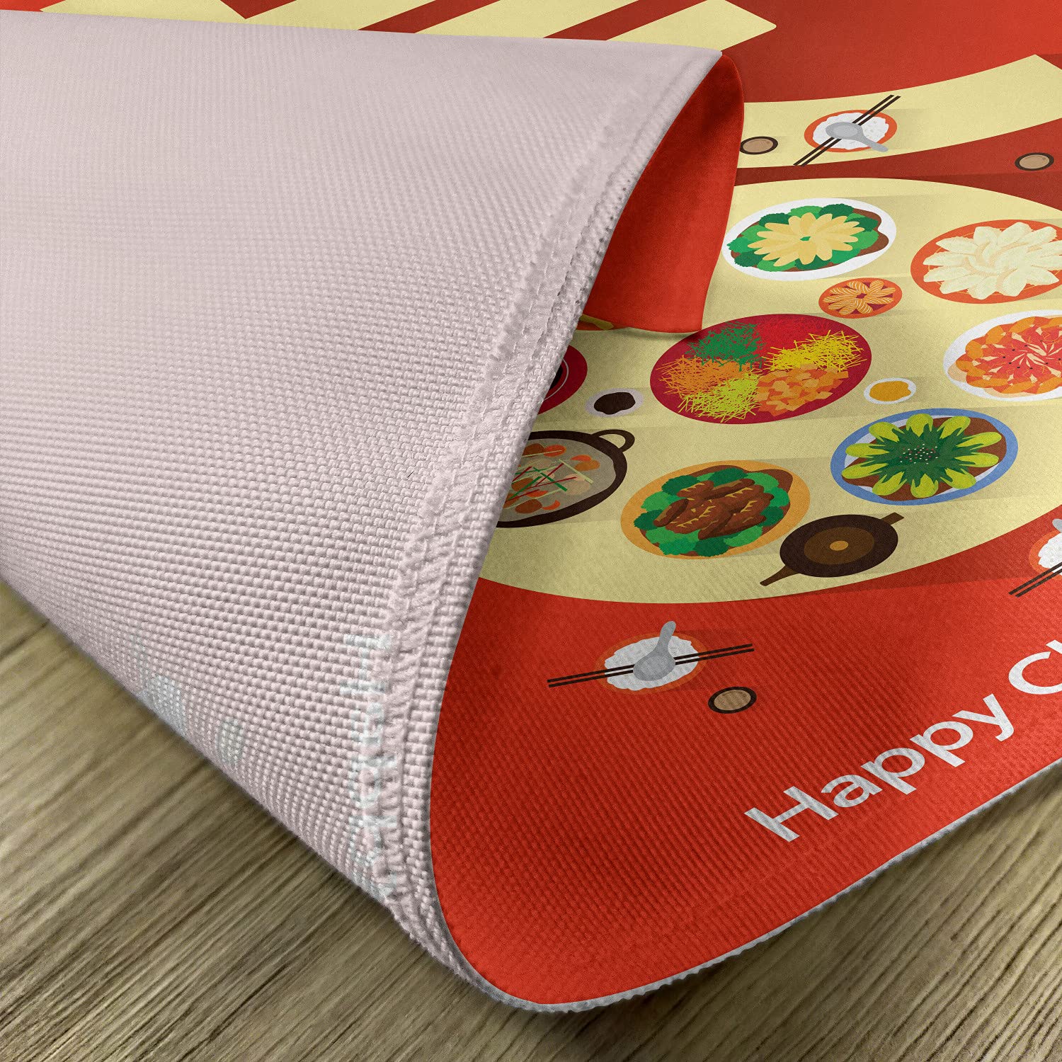 Ambesonne Chinese New Year Place Mats Set of 4 - Traditional Lunar Festival Table Decor with Family Reunion Dinner Design - Washable Fabric Dining Table Mats - Red & Yellow Standard Size - Perfect for Holiday Celebrations, Home Decor, and Festive Gatherings