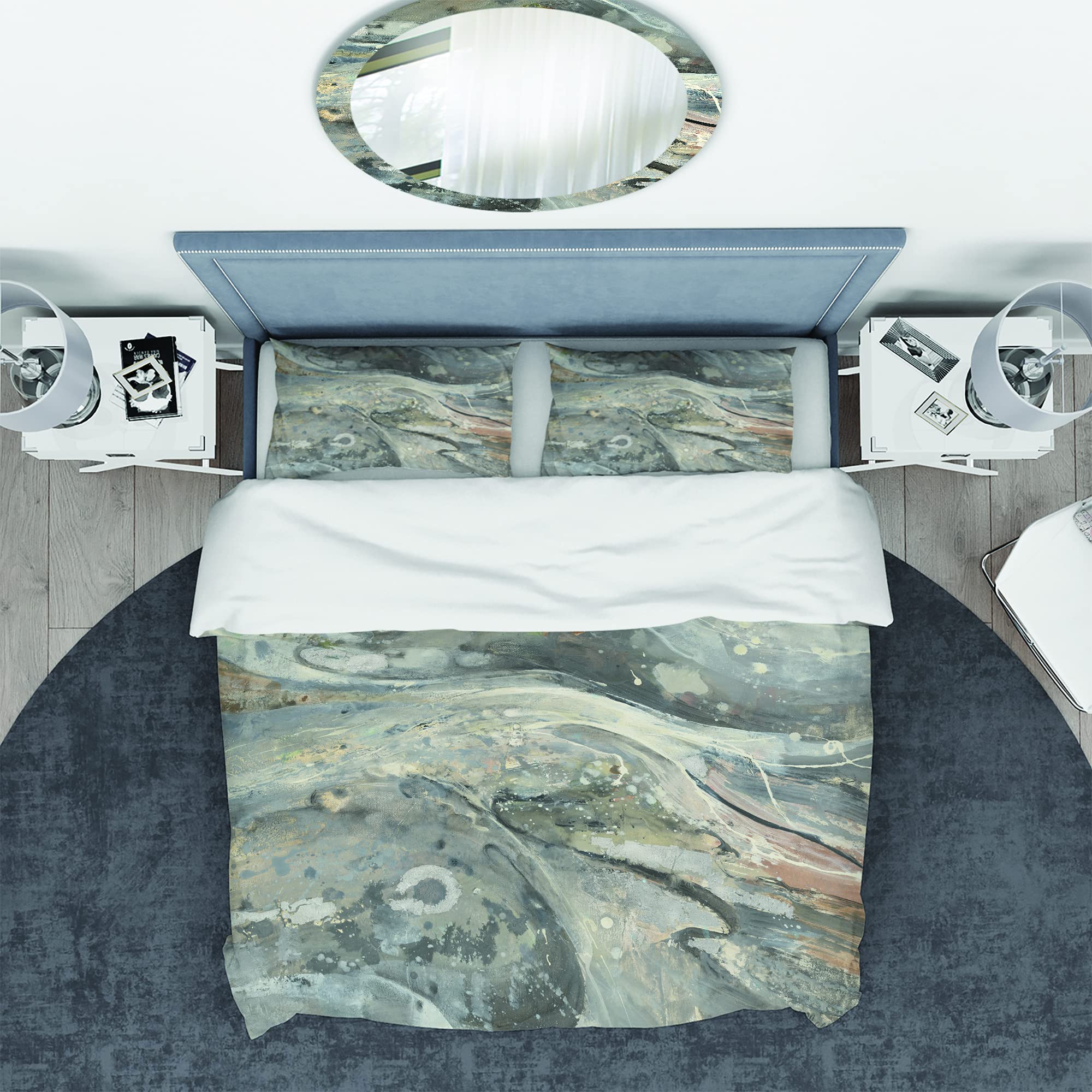 Modern & Contemporary Beige Abstract Duvet Cover Set Queen - 3 Piece All Season Bedding Set | Fire and Ice Minerals VI Design | Perfect for Guest Rooms, Master Bedrooms & Contemporary Home Decor