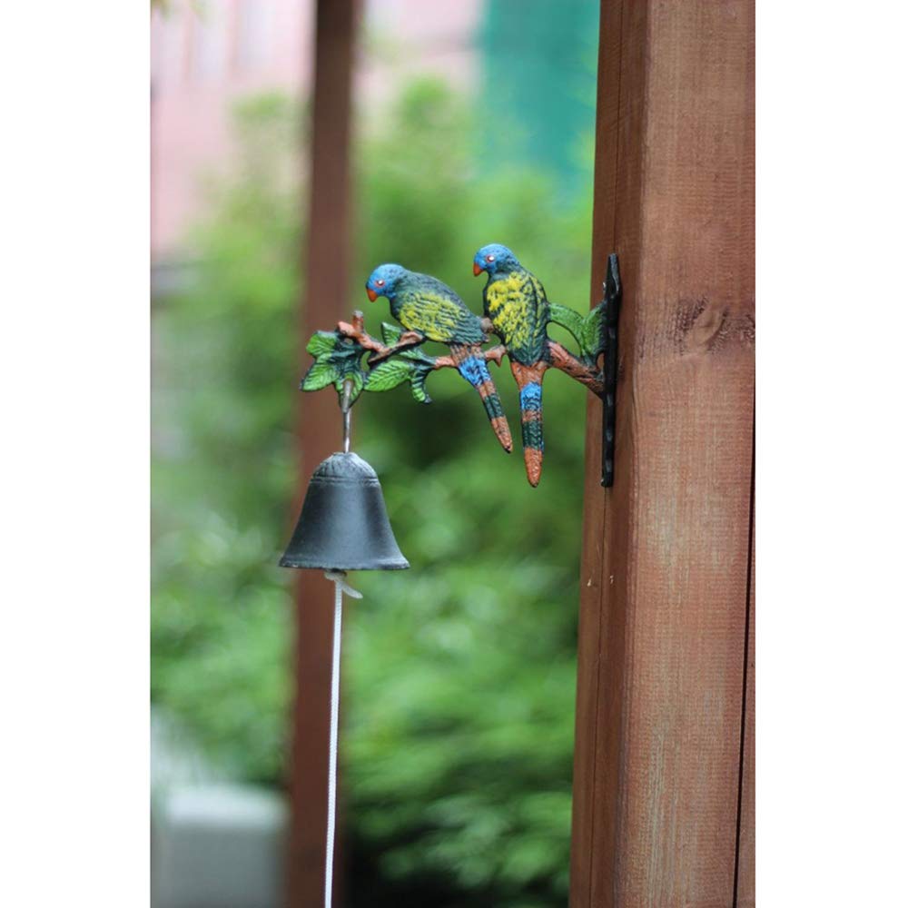 Hand-Painted Cast Iron African Parrot Bell with Pre-Drilled Holes - Durable Outdoor Decoration for Garden, Shed, Fence & Patio Decor