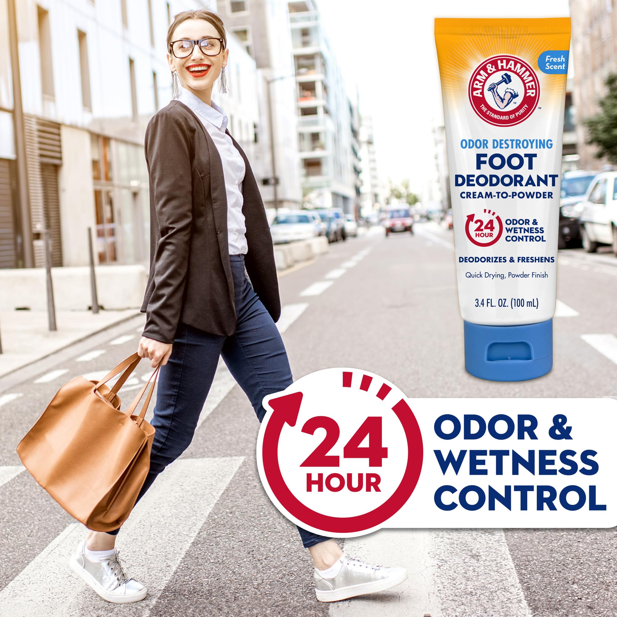 Arm & Hammer Cream to Powder Foot Deodorant - 24 Hour Odor & Wetness Protection, Long Lasting Antiperspirant for Fresh & Dry Feet - Apply as Cream Dries to Powder - Perfect for Active Lifestyles, Work Boots & Sweaty Feet