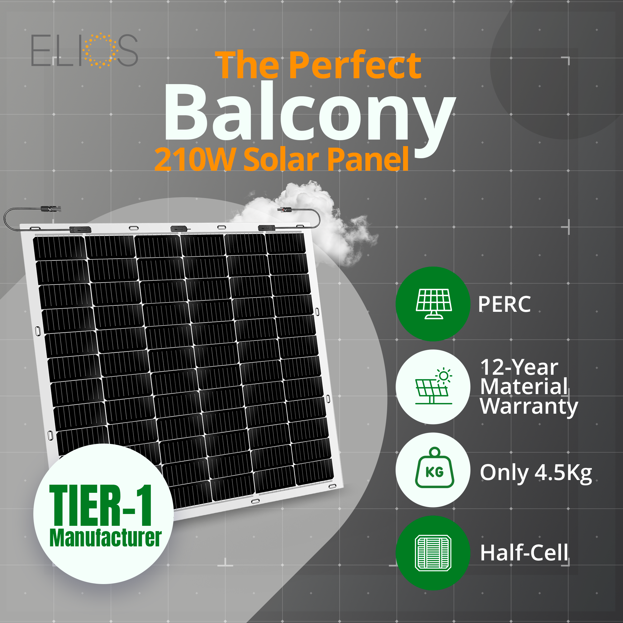 2 Pack Elios Voltaic210F B 210W Semi-Flexible Solar Panels for Balcony - Portable Renewable Energy Solution for RVs, Boats & Off-Grid Power