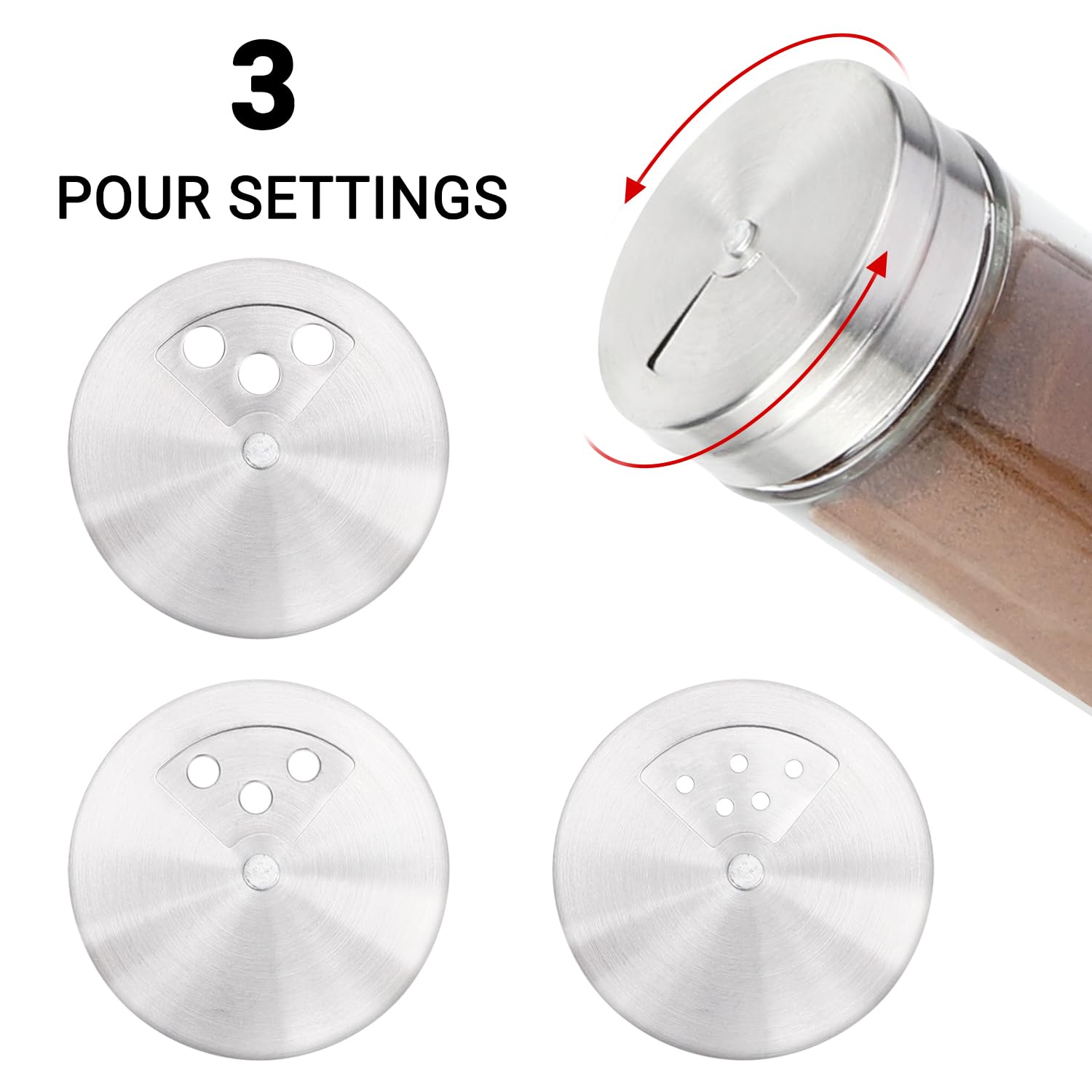 Segarty 3-Pack 3 oz Glass Spice Jars with Adjustable Shaker Lids - Empty Seasoning Containers with Stainless Steel Flow Top for Salt, Pepper & Spices - Perfect for Kitchen Storage, Pantry Organization & Cooking Essentials