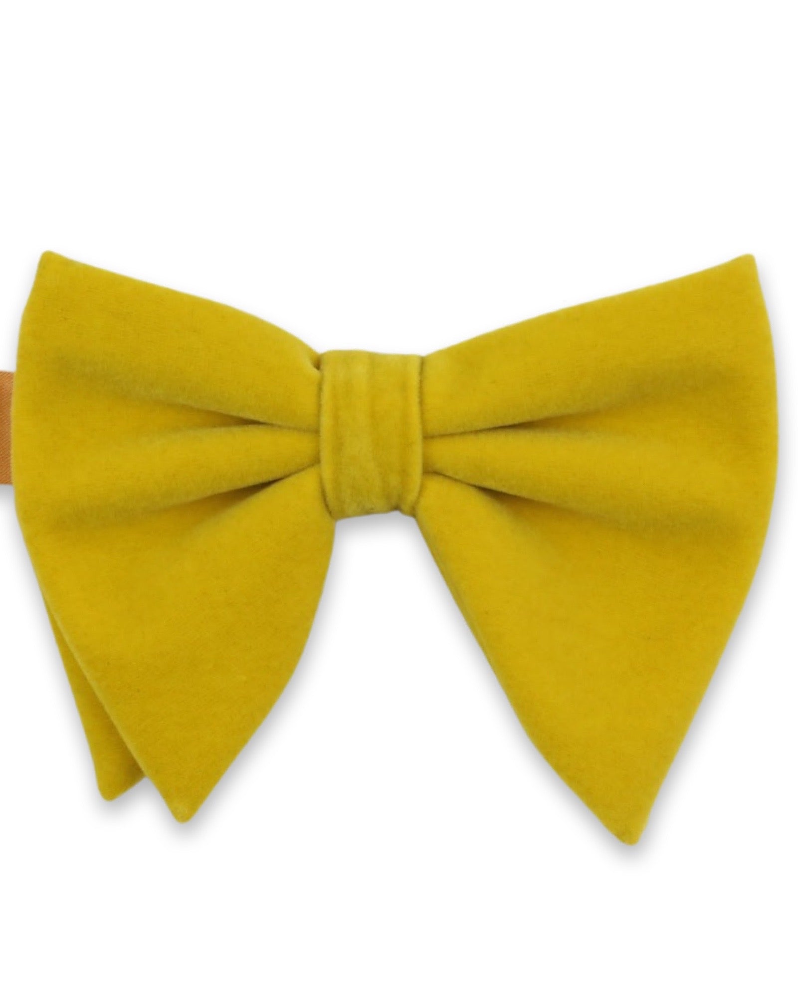 DÉCLIC Fluffy Velvet Bow Tie for Men & Women - Mustard Yellow Adjustable Necktie for Weddings, Parties & Formal Events