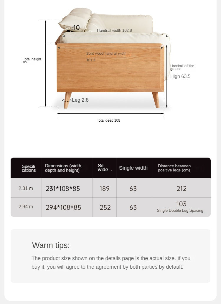 Modern Oak Solid Wood Straight Row Down Sofa - Durable & Stylish Living Room Furniture for Home, Office, and Lounge Spaces