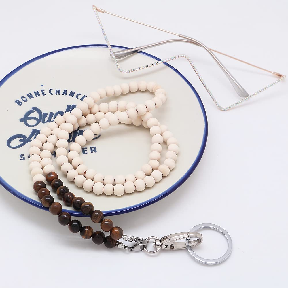 Wooden Beaded Lanyard for ID Badges & Glasses - Tiger Eye Stone (Office, Events)