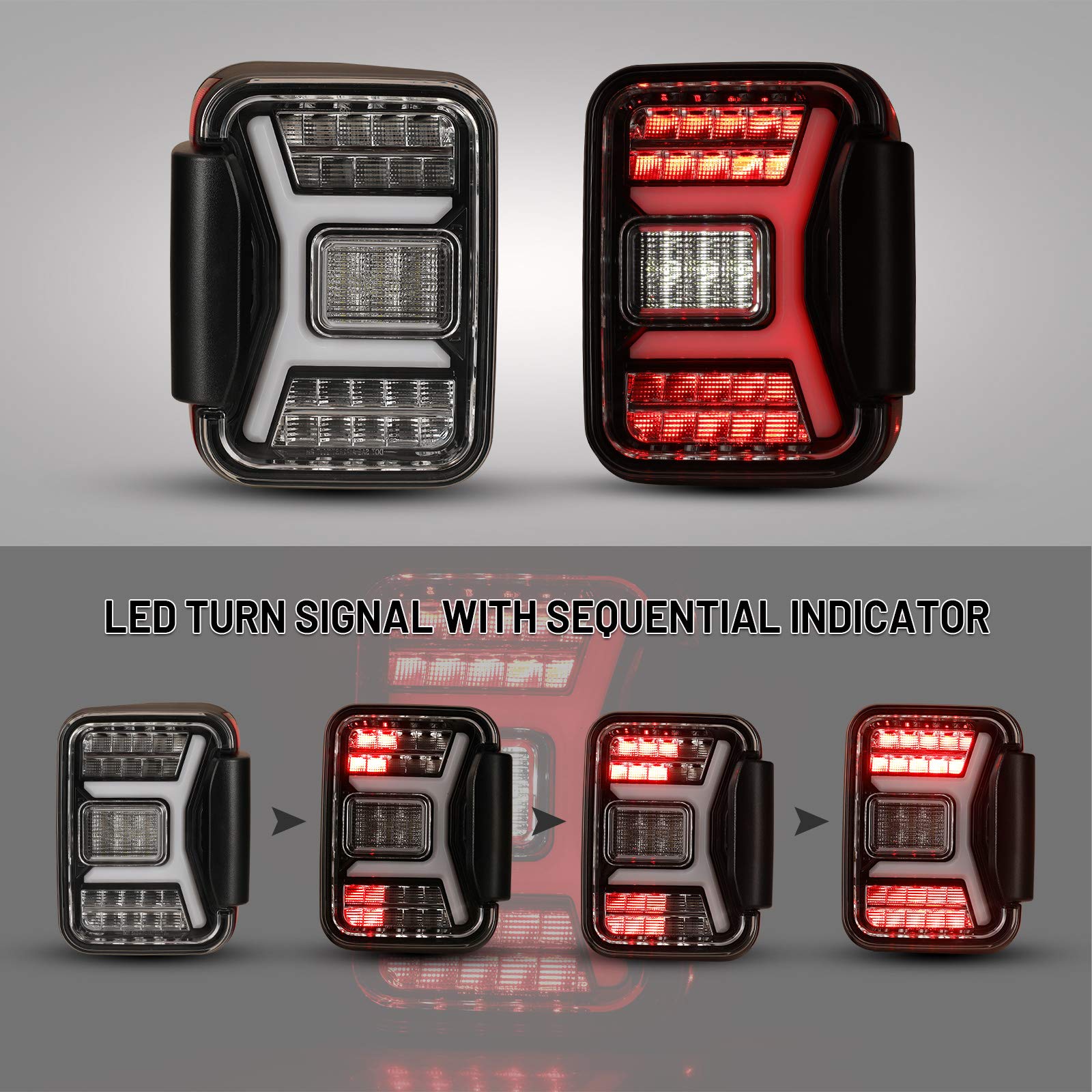 LED Tail Lights for 2019-2025 Jeep Gladiator JT (2/4 Door) - Sequential Turn Signal, Clear Lens Replacement Tail Lamp Assembly - Upgrade for Off-Roading & Night Driving Safety