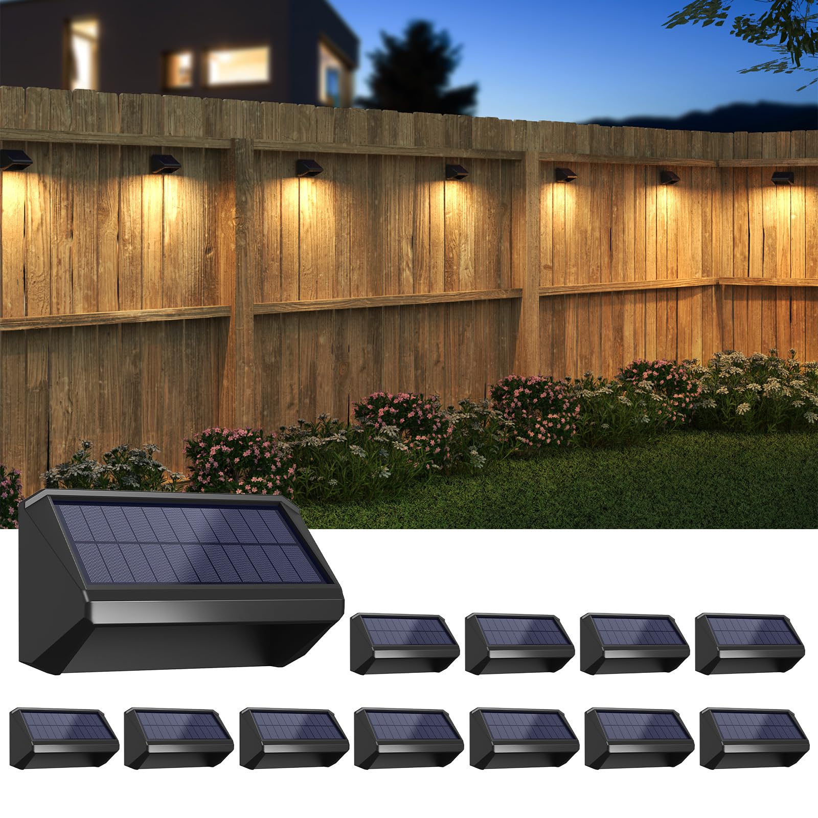 Bridika Solar Fence Lights Outdoor - 12 Pack Waterproof RGB Color Changing Solar Lights with 8 Colors, Auto On/Off from Dusk to Dawn - Perfect for Deck, Backyard, Patio, Wall, Garden & Pathway Lighting