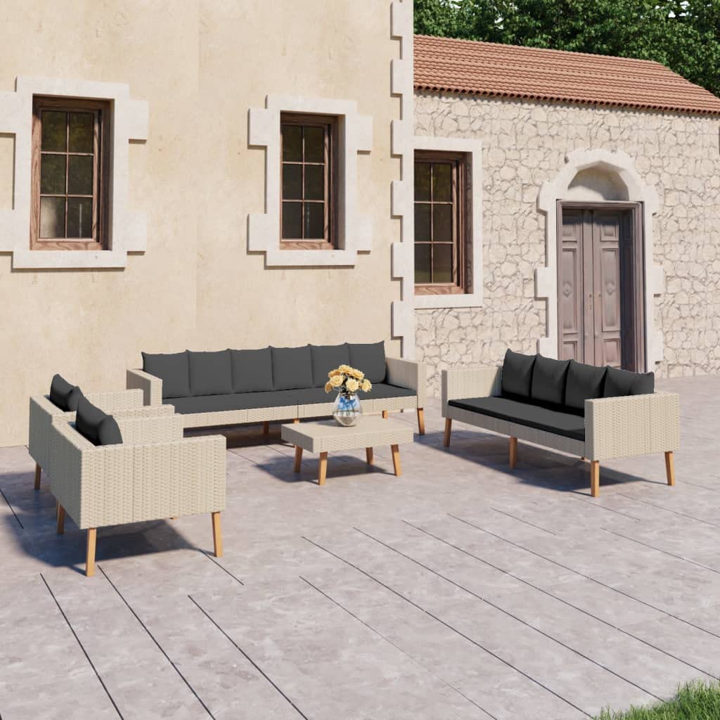 SKM 5-Piece Patio Lounge Set with Cushions - Beige Poly Rattan Outdoor Furniture for Garden, Poolside & Backyard Relaxation
