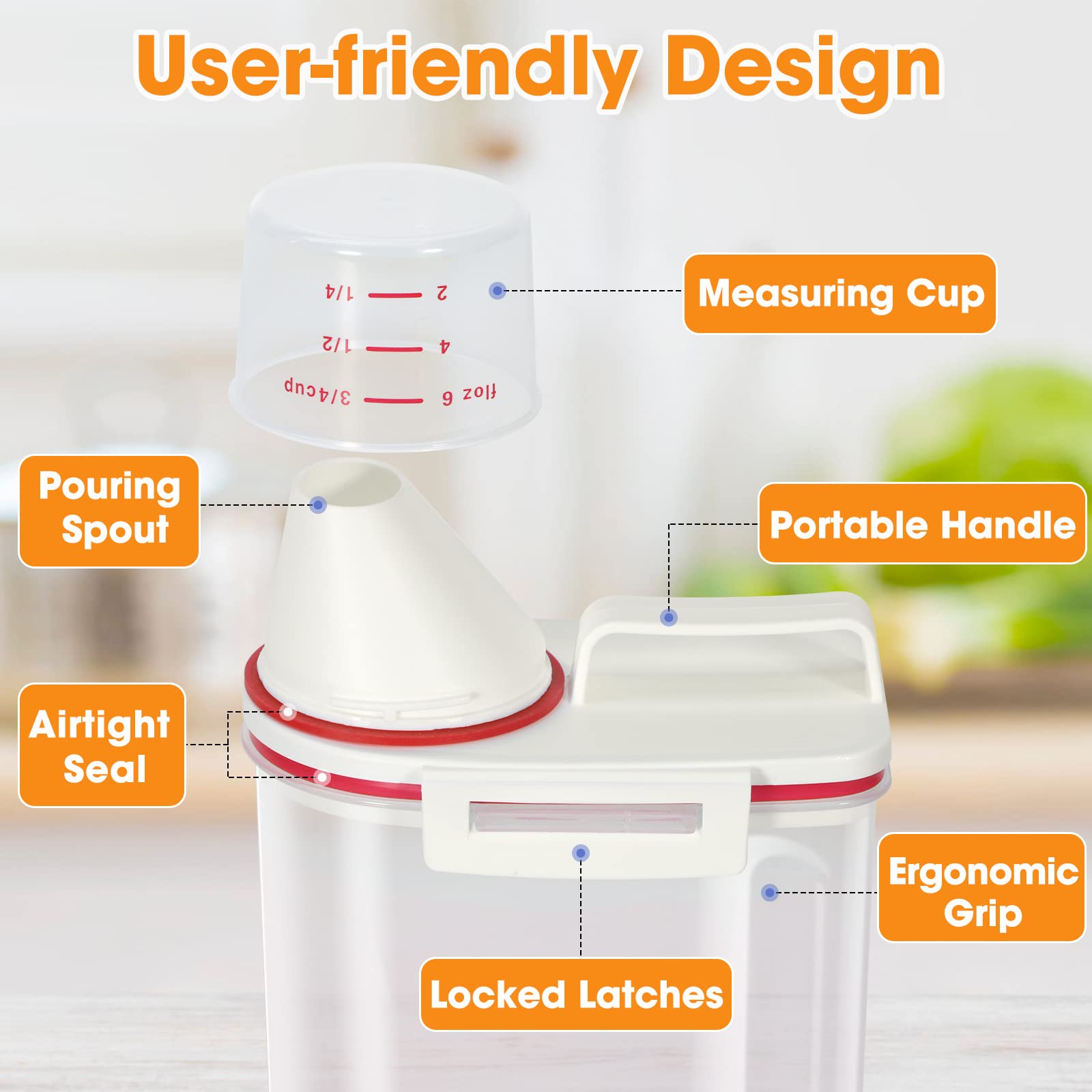 TBMax 10lb Airtight Rice Storage Container with Pourable Spout & Measuring Cup - BPA-Free Plastic Cereal Dispenser for Kitchen Pantry Organization - Perfect for Storing Rice, Flour, Cereal & Dry Food