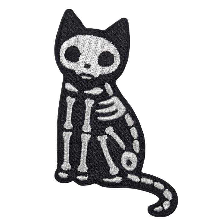 Skeleton Cat Iron-On Patch - Spooky Halloween Embroidered Applique for Jackets, Bags & DIY Crafts - Perfect for Costumes, Accessories & Gothic Fashion