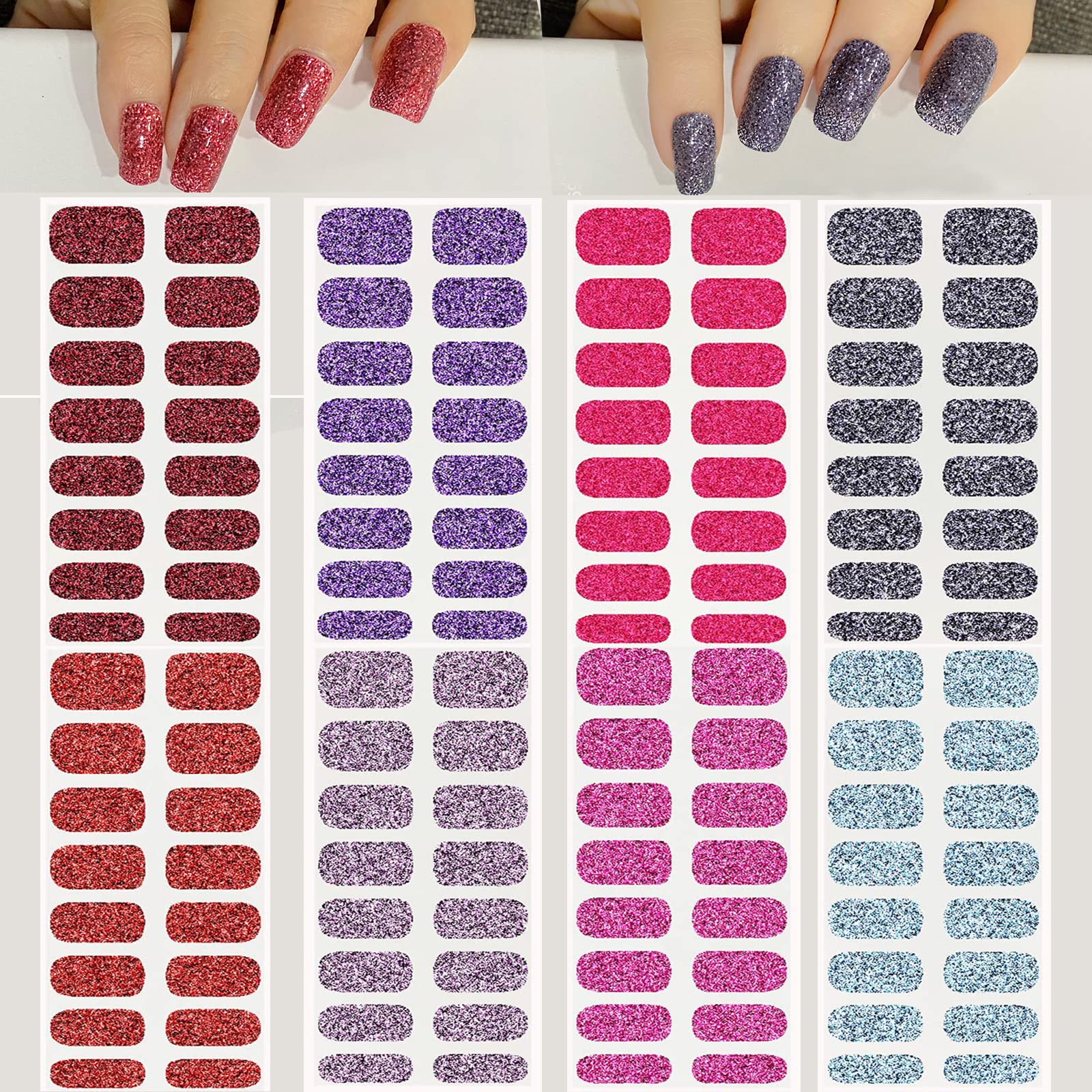 128-Piece Full Cover Nail Art Stickers - 8 Sheets Solid Color Self-Adhesive Nail Polish Strips for Women | Perfect for DIY Manicures, Parties & Everyday Wear