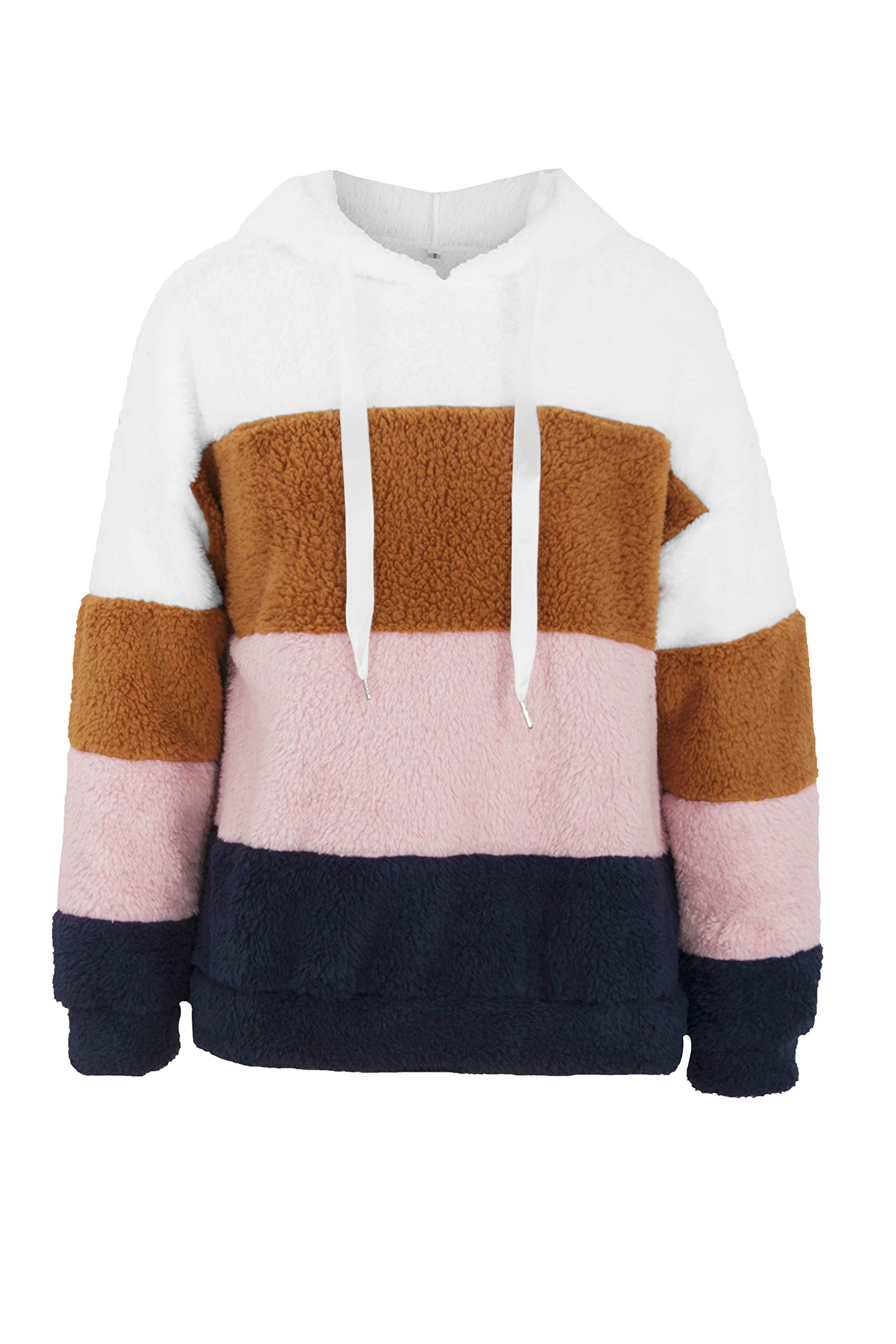 Women's Casual Fleece Sherpa Hoodie - Long Sleeve Fuzzy Pullover with Drawstring, Block Color Tops for Winter Outwear, Perfect for Outdoor Activities and Cozy Evenings