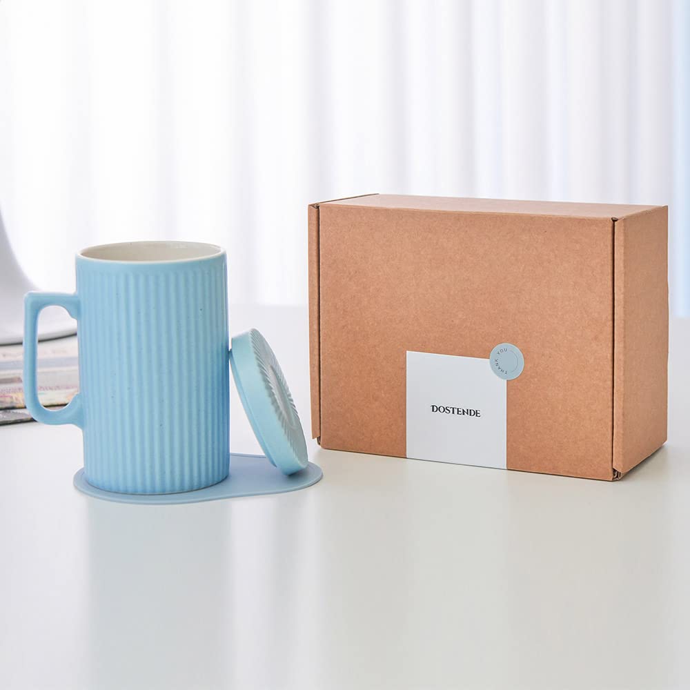 16oz Insulated Coffee Mug with Lid & Coaster - Leakproof Travel Tea Cup, Dishwasher & Microwave Safe, Perfect for Office, Car & Outdoor (Blue)