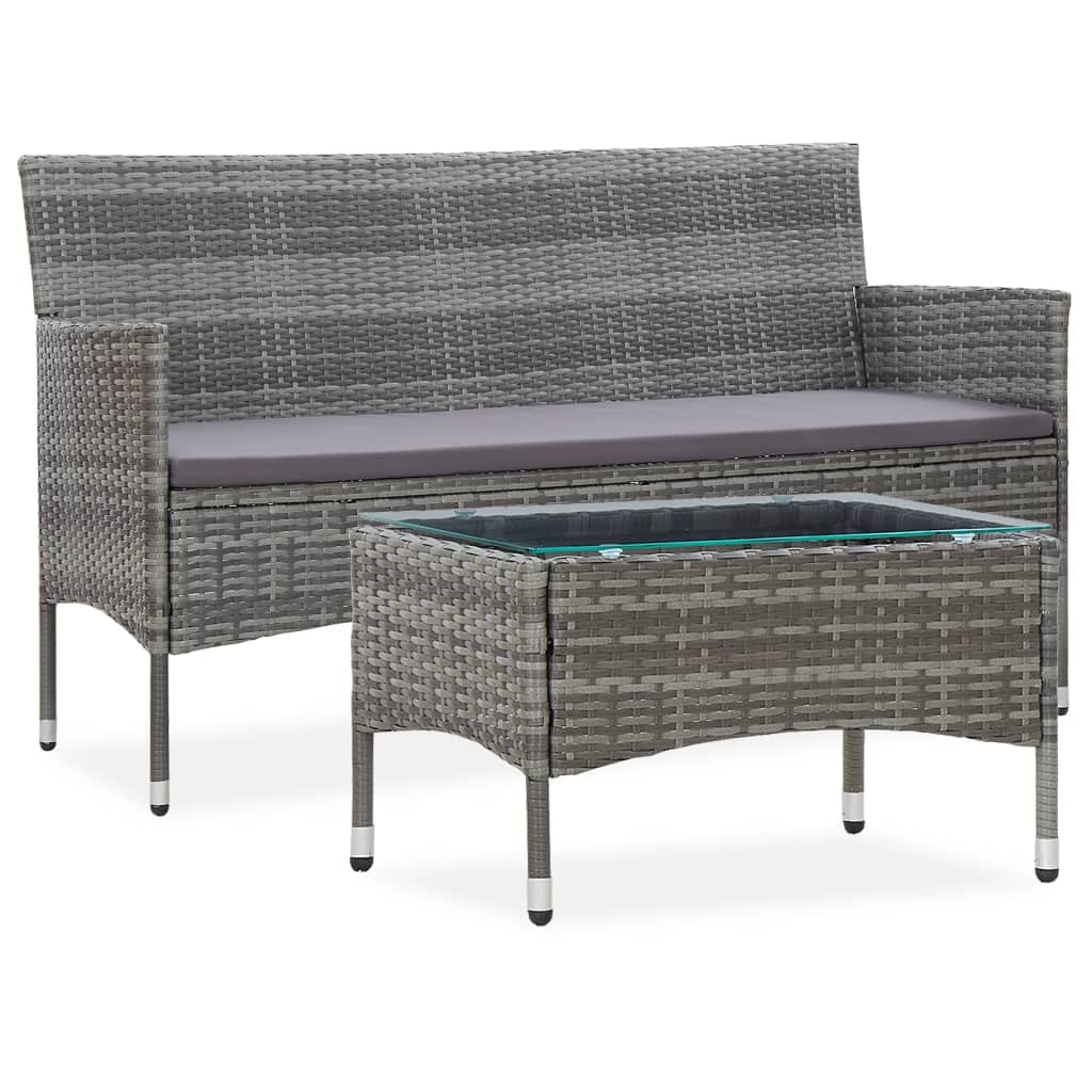 Outdoor Patio Furniture Set 2-Piece All-Weather Wicker Sectional Sofa with Cushions - Gray Poly Rattan Conversation Set for Garden, Backyard, Poolside & Patio Lounge