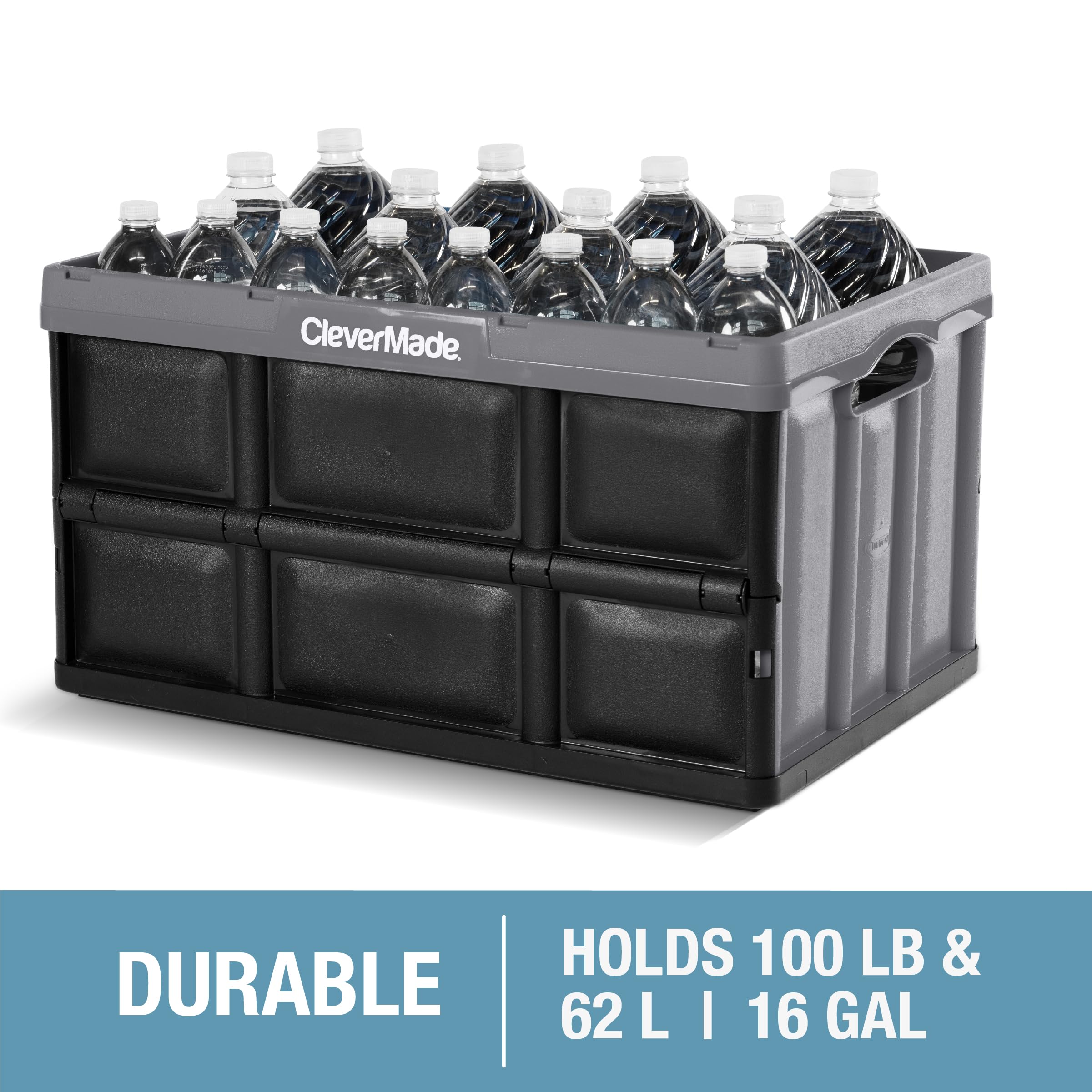 CleverMade 62L Collapsible Storage Bins 3-Pack - Heavy Duty Stackable Folding Crates for Home Organization | Space-Saving Tan Containers for Closet, Garage & Office Use