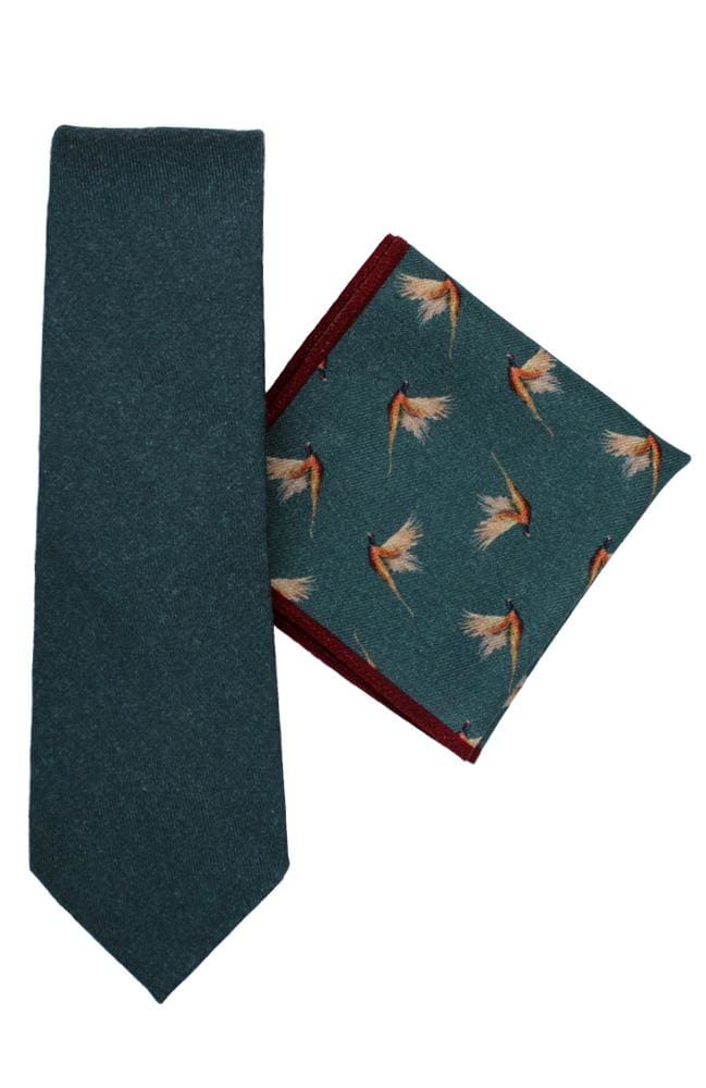 Premium Blue Green Pheasant Silk Tie and Pocket Square Set - Elegant Formal Accessories for Weddings, Business Meetings & Special Occasions