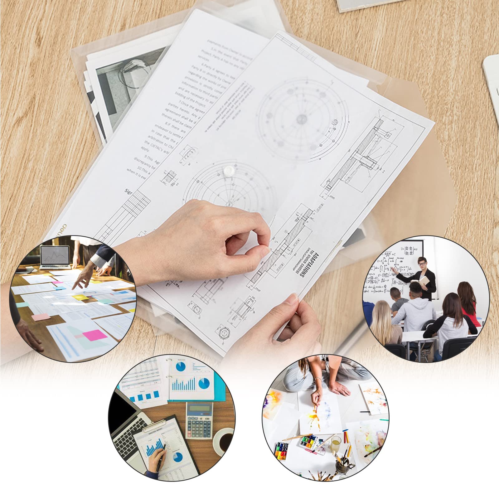 CYEAH 40PCS Clear Plastic Envelopes with Snap Closure - Waterproof A4 Size (9x12 Inch) Poly Envelopes for Documents, School & Office Supplies | Perfect for Organizing Papers, Receipts, and Important Files