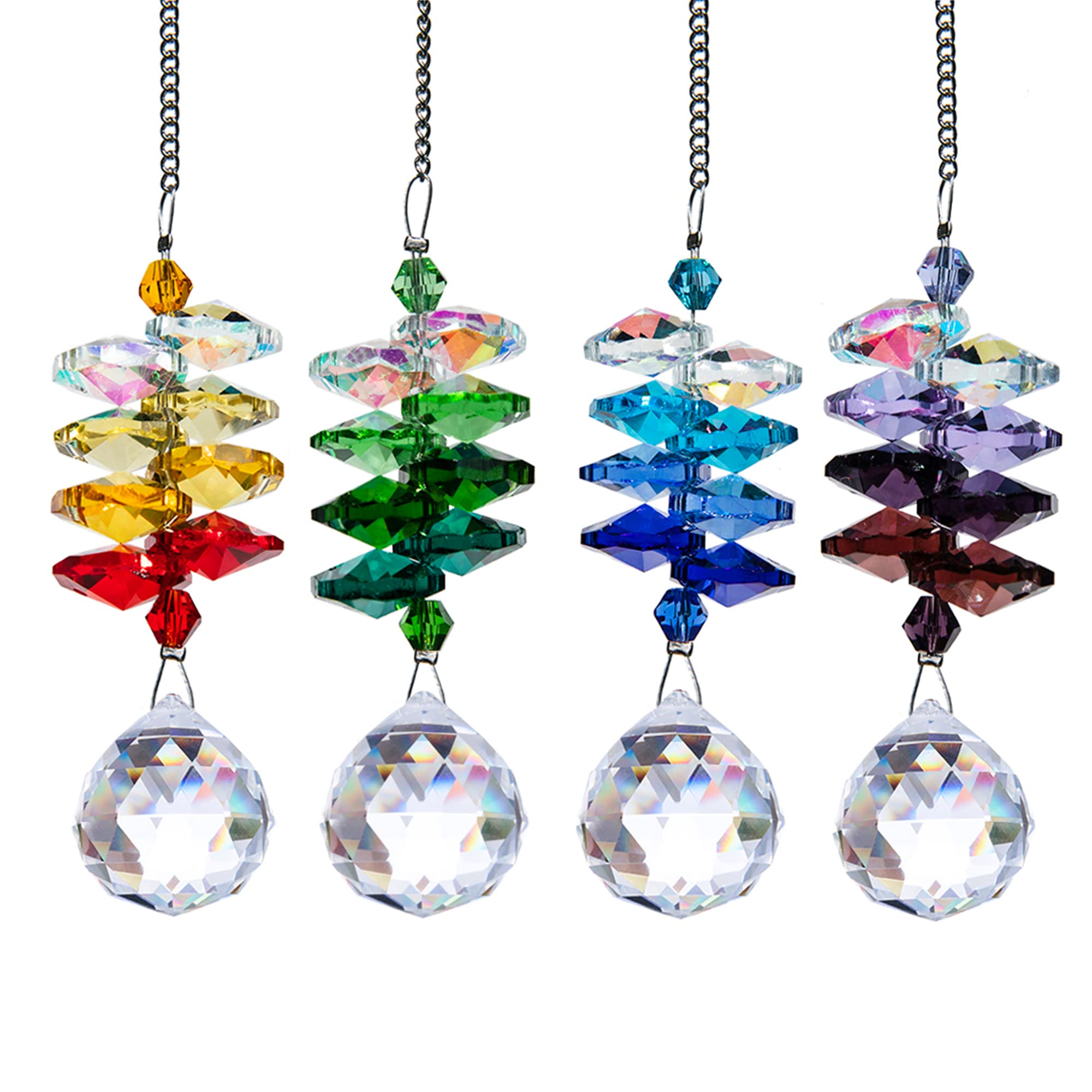 4PCS Crystal Hanging Sun Catchers for Windows - Rainbow Maker Prism with Octagon Beads, Chakra Decor for Home, Garden & Meditation Room | Create Stunning Light Reflections & Positive Energy