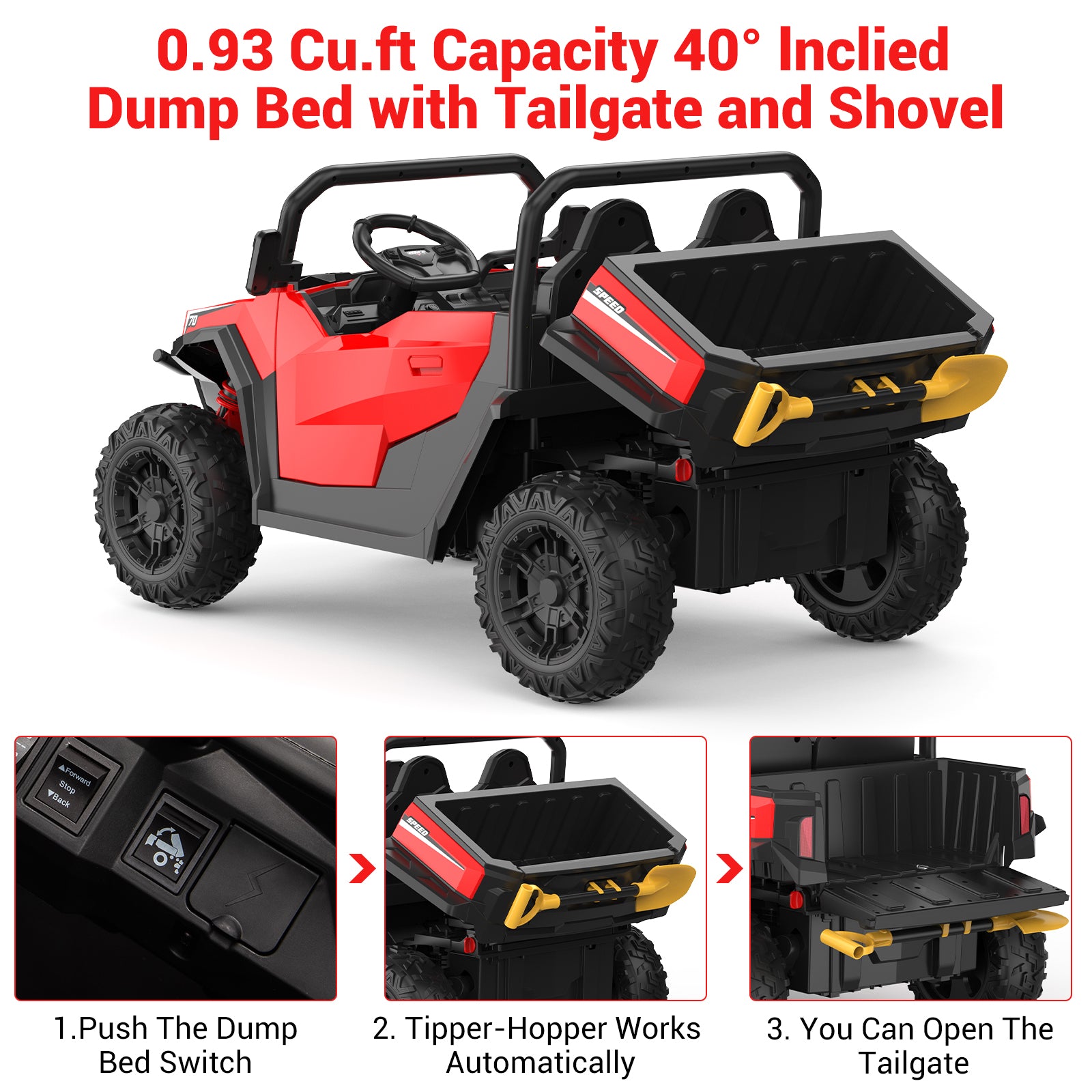 GARVEE 24V Electric Ride On Dump Truck for Kids Ages 6-12 | 4x4 Remote Control Toy Car with Shovel, Bluetooth Music & LED Lights | Outdoor Play, Construction Pretend Play, Birthday Gift for Boys & Girls