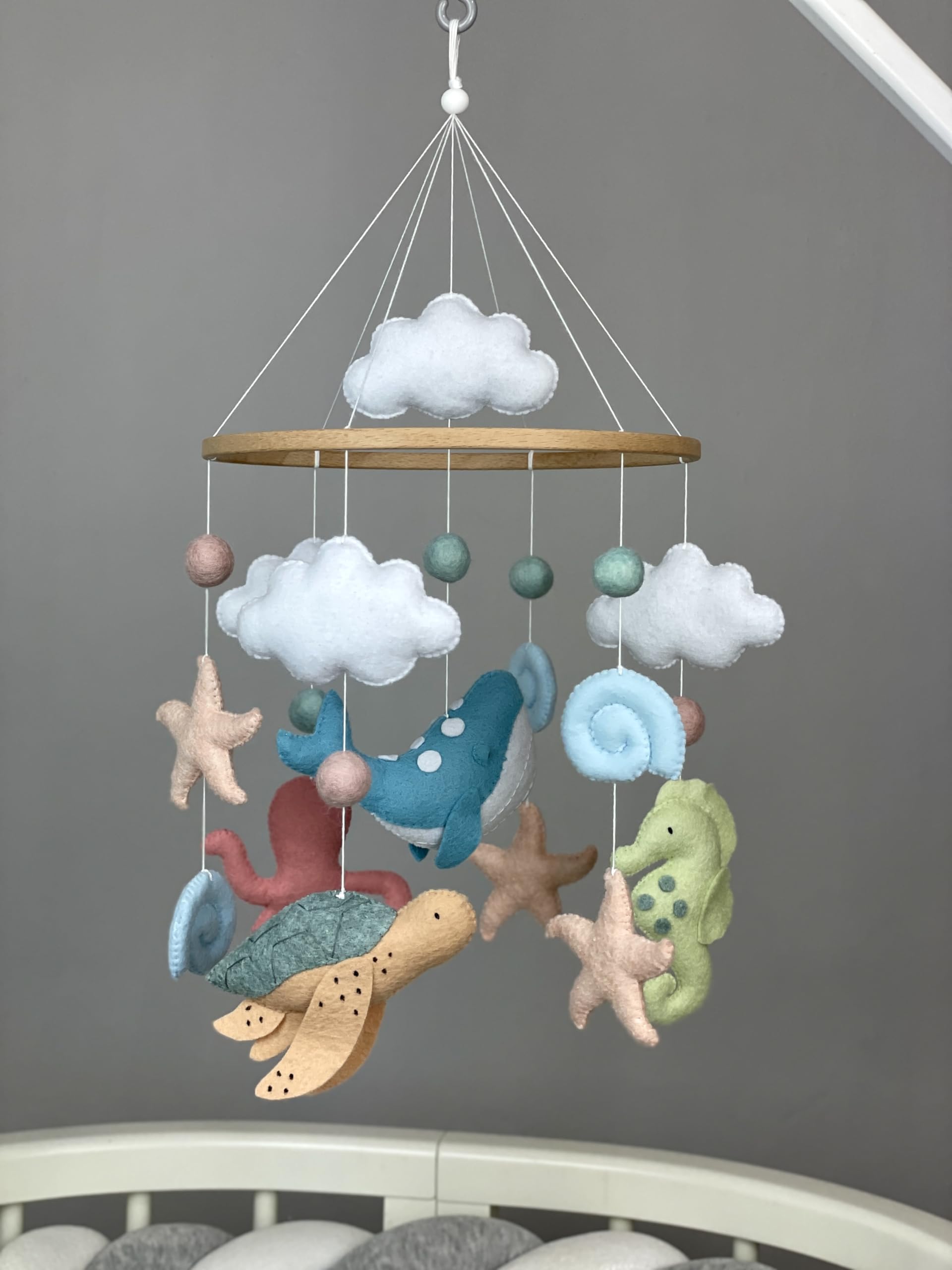 Ocean Crib Mobile for Baby Girls - Nautical Nursery Mobile with Felt Sea Animals - Under the Sea Theme Baby Shower Gift - Perfect for Coastal Nursery Decor & Newborn Gifts