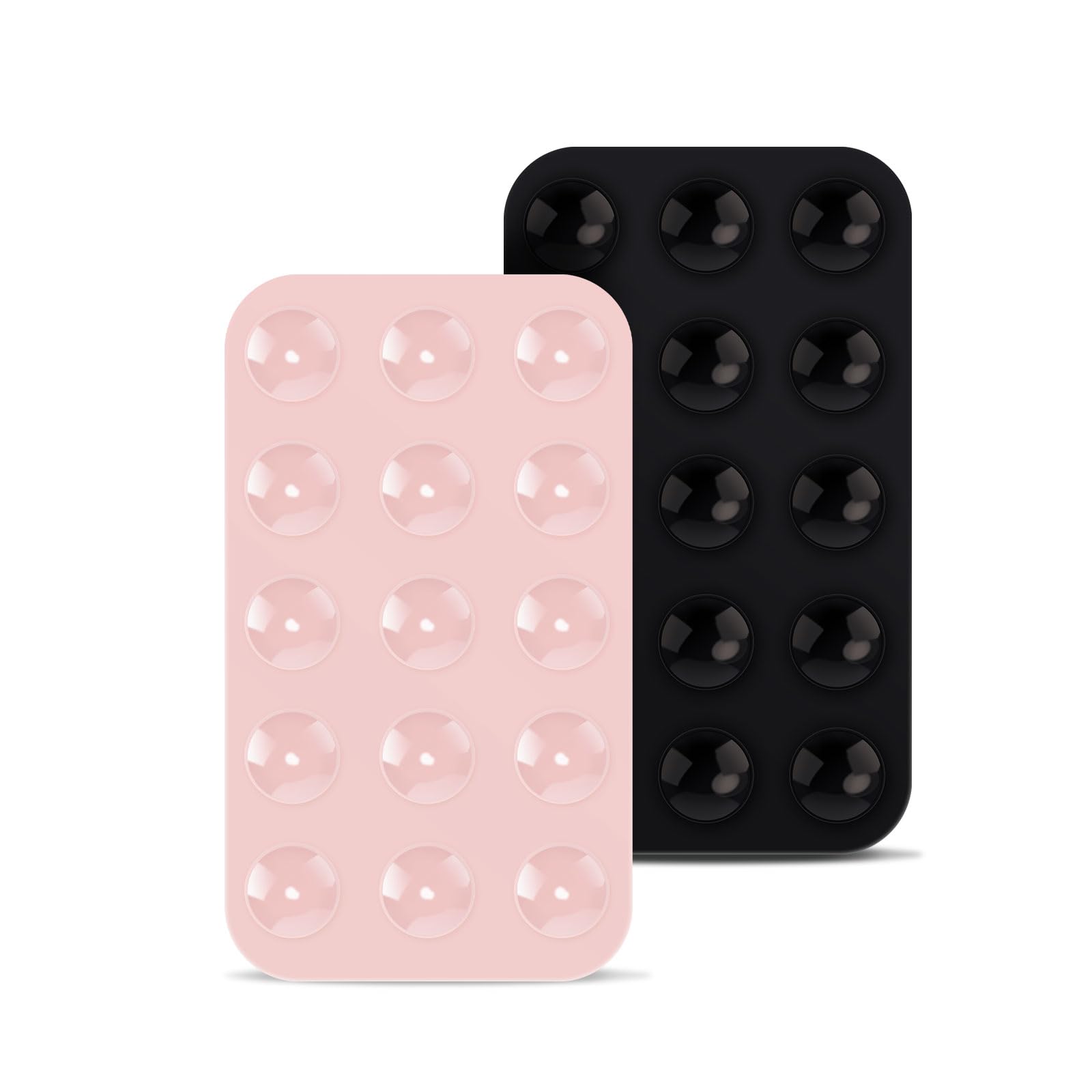 2-Pack Double Sided Suction Cup Phone Mount - Universal Silicone Phone Holder for Shower, Mirror, Car Dashboard & Tiles - Sticky Phone Grip for iPhone, Samsung & All Smartphones (Black & Light Pink) - Perfect for Hands-Free Viewing While Cooking, Working Out or Driving