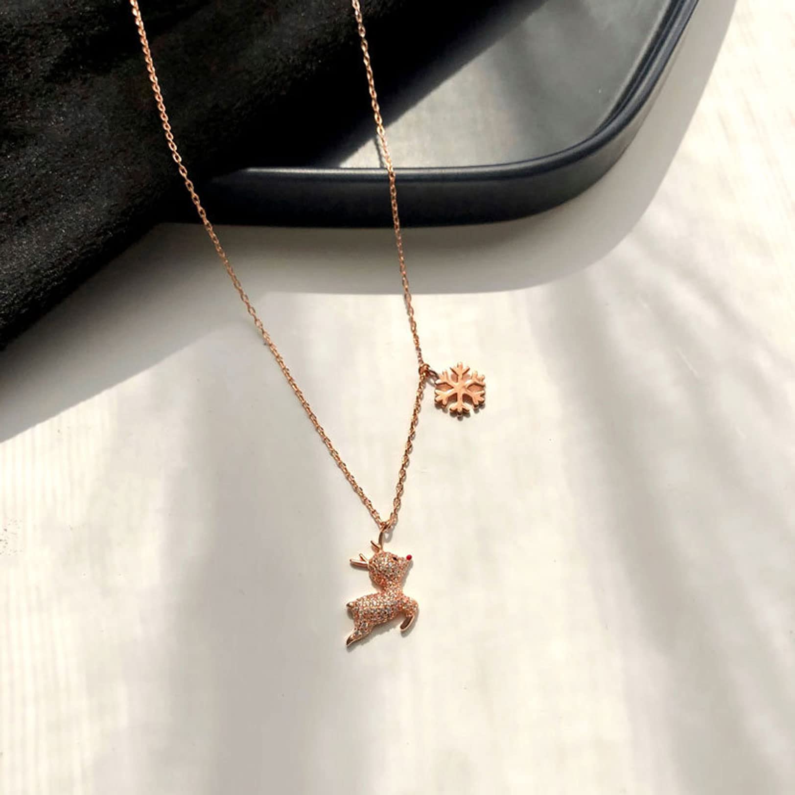925 Sterling Silver Snowflake Reindeer Pendant Necklace with Cubic Zirconia | Christmas Birthday Thanksgiving Gift for Women & Girls | Elegant Deer Antler Charm Jewelry for Holiday Parties & Special Occasions