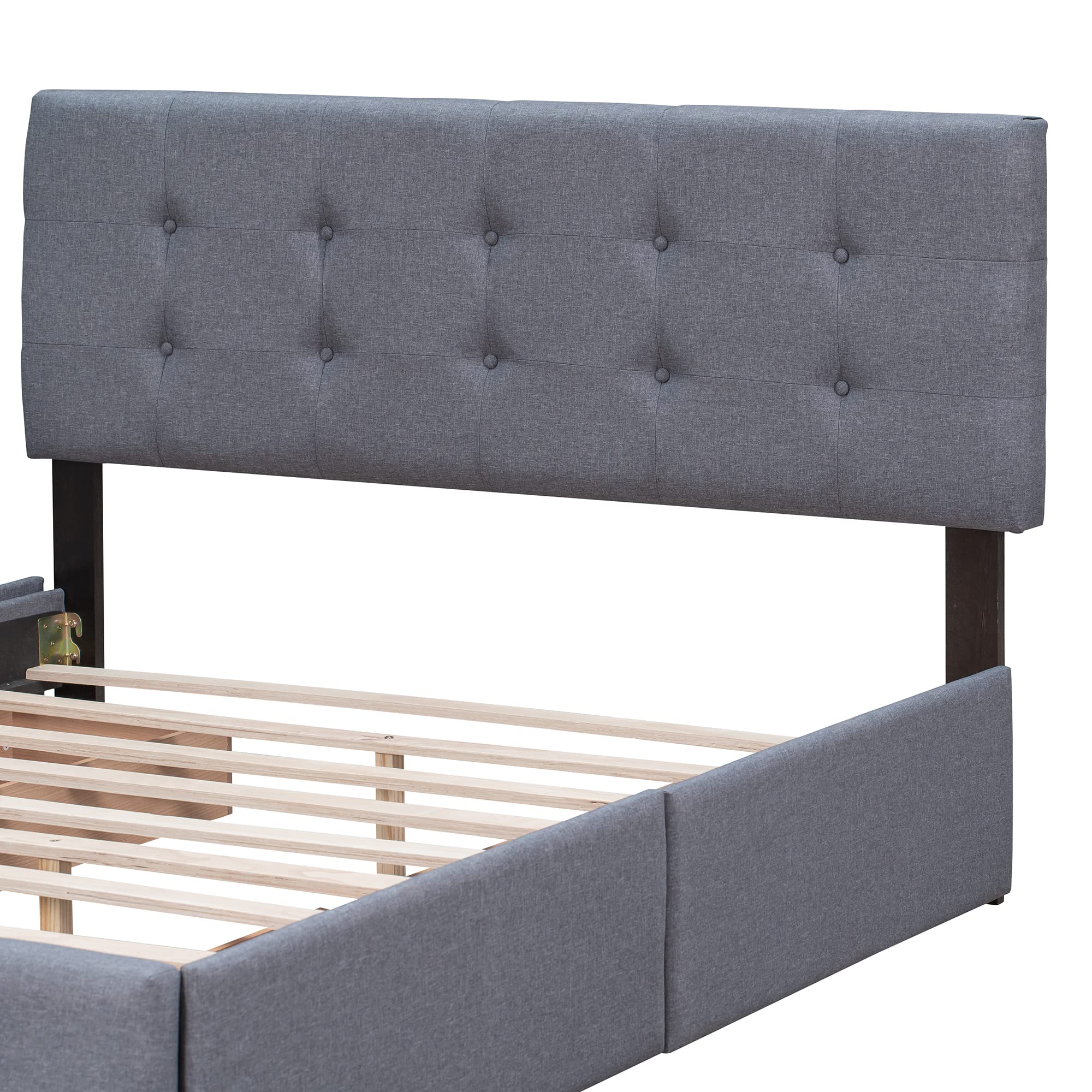 Queen Upholstered Platform Bed Frame with Storage & Headboard - Dark Grey for Modern Bedrooms
