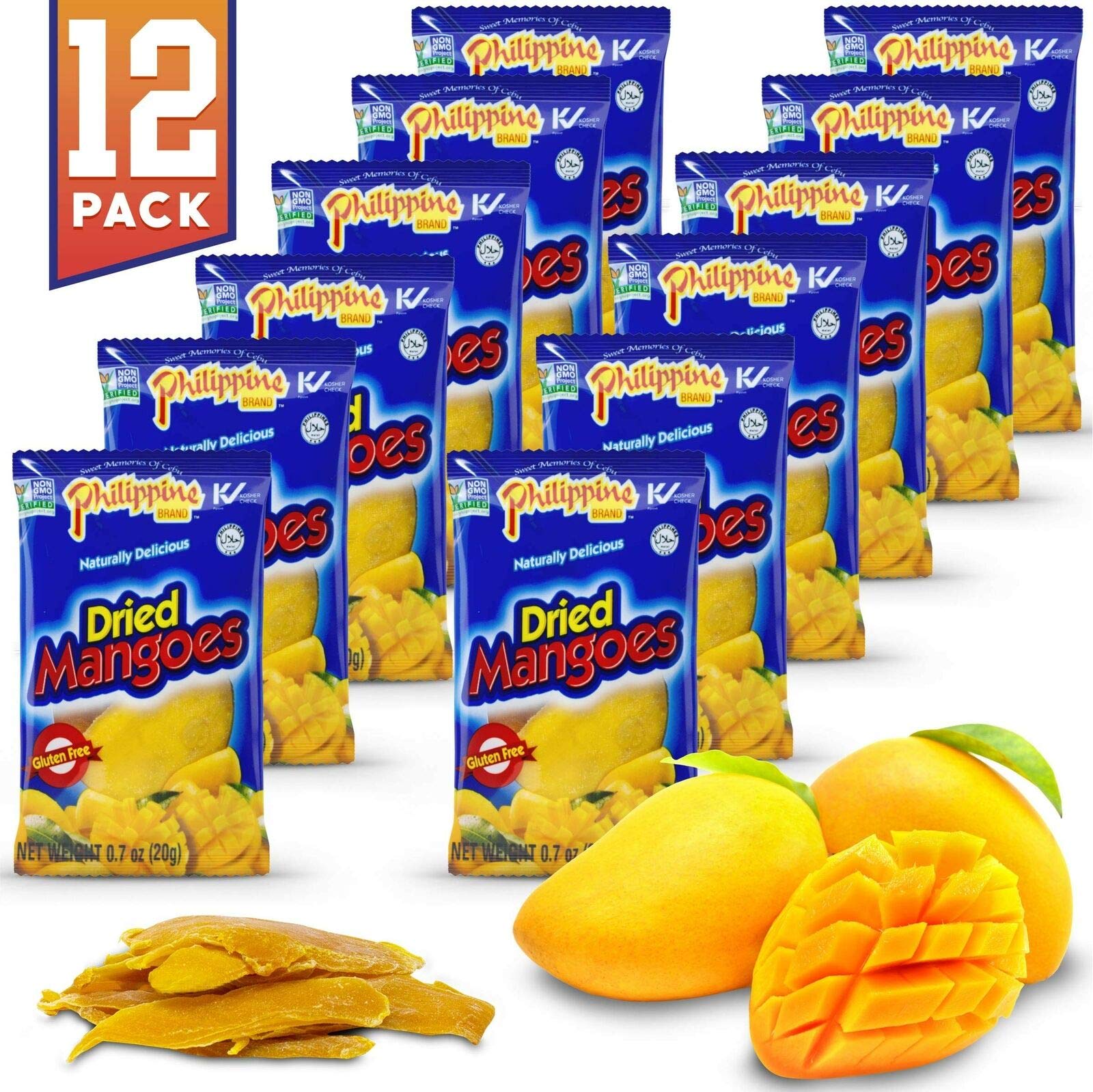 Premium Dried Mango Snacks from Philippines - All Natural, Gluten Free (12 Pack) | Healthy On-the-Go Snack for Work, School & Travel