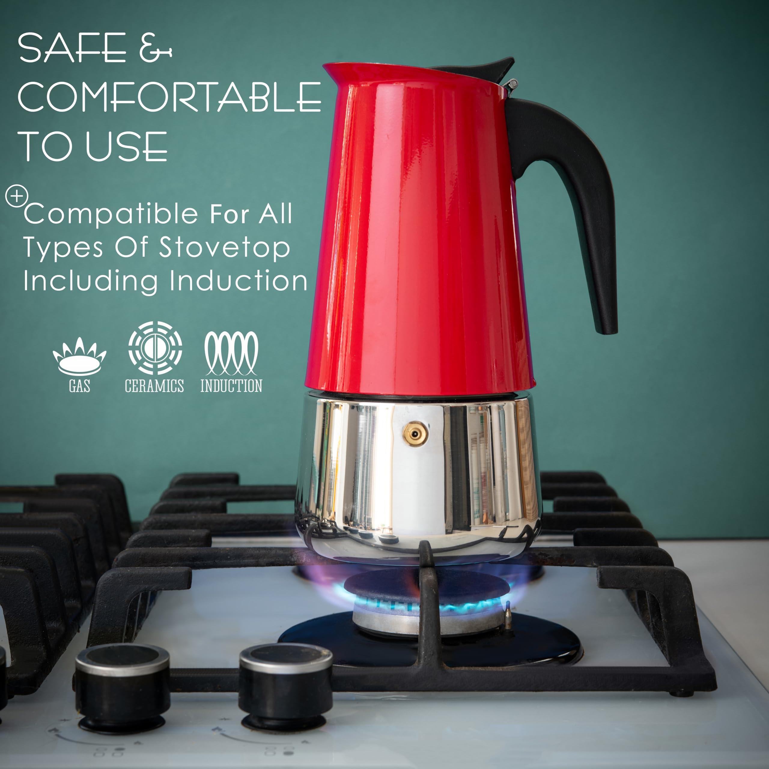 Mixpresso 6 Cup Stovetop Espresso Maker - Stainless Steel Moka Pot for Camping & Home Brewing