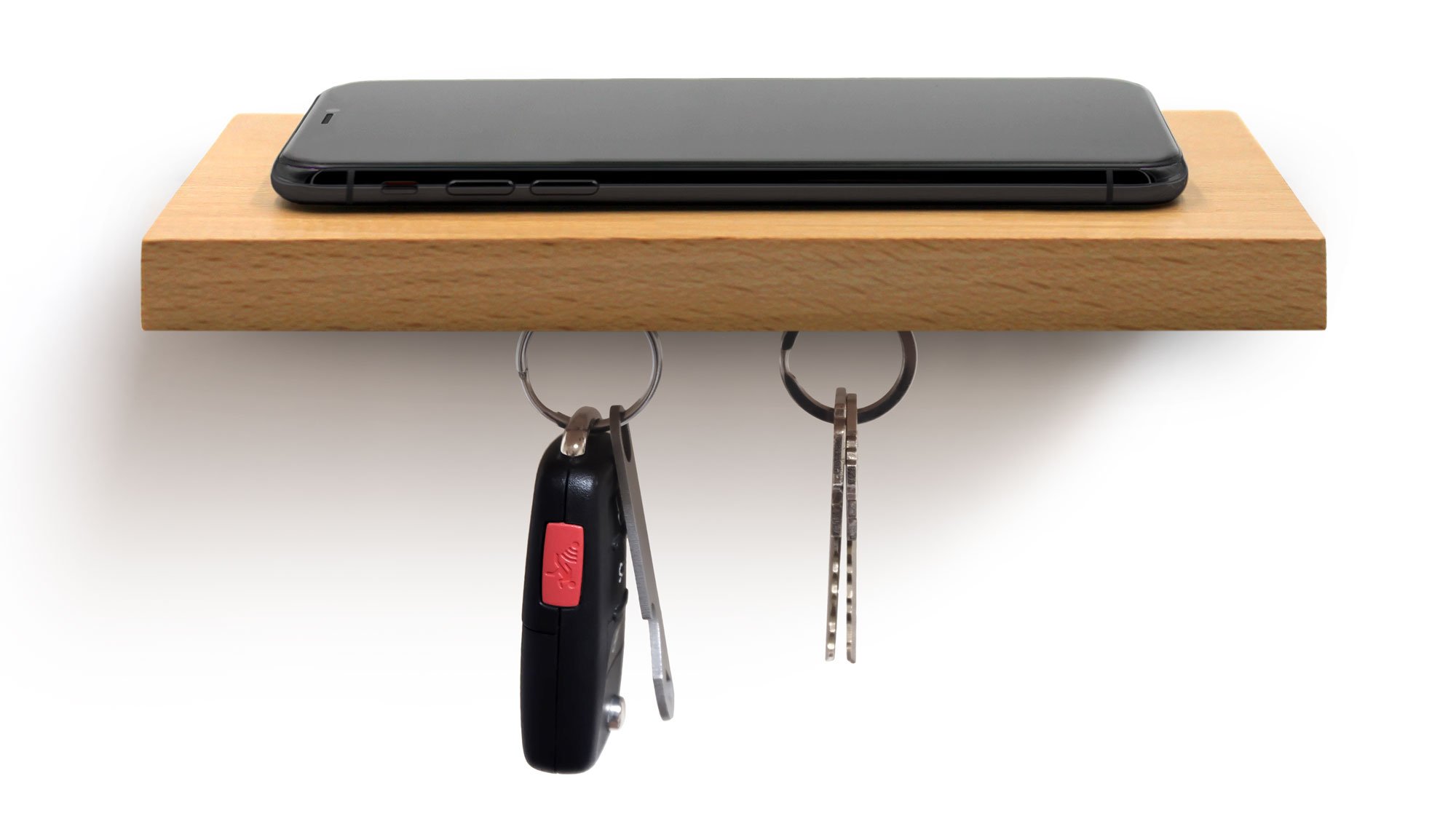 Plank Plus Floating Wood Shelf with Magnetic Key Hook - Wall Mounted Phone Holder for Home & Office Organization | Perfect for Bedroom, Kitchen, or Entryway Storage