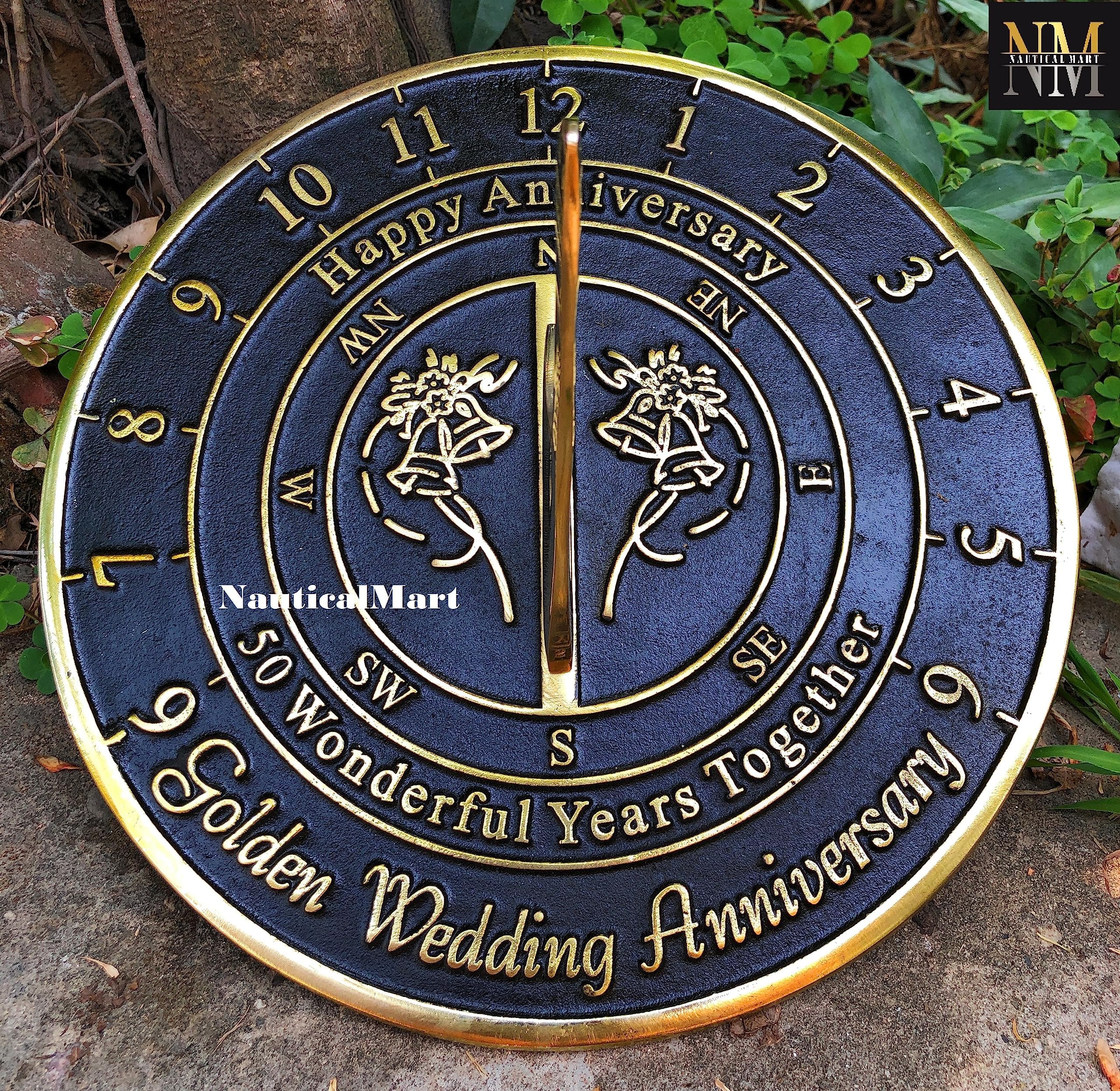 Golden Wedding Anniversary Sundial Gift - Elegant 50th Year Keepsake for Couples - Perfect for Outdoor Garden, Patio, or Beach Decor