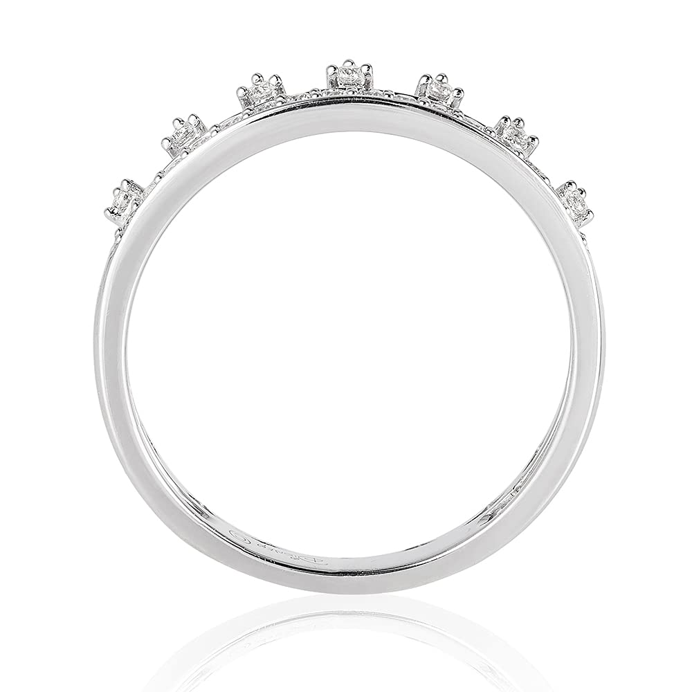 Jewelili Enchanted Disney Princess Crown Ring - Sterling Silver with 1/5 Cttw Diamonds | Elegant Fine Jewelry for Women | Perfect for Disney Fans, Birthday Gifts & Special Occasions