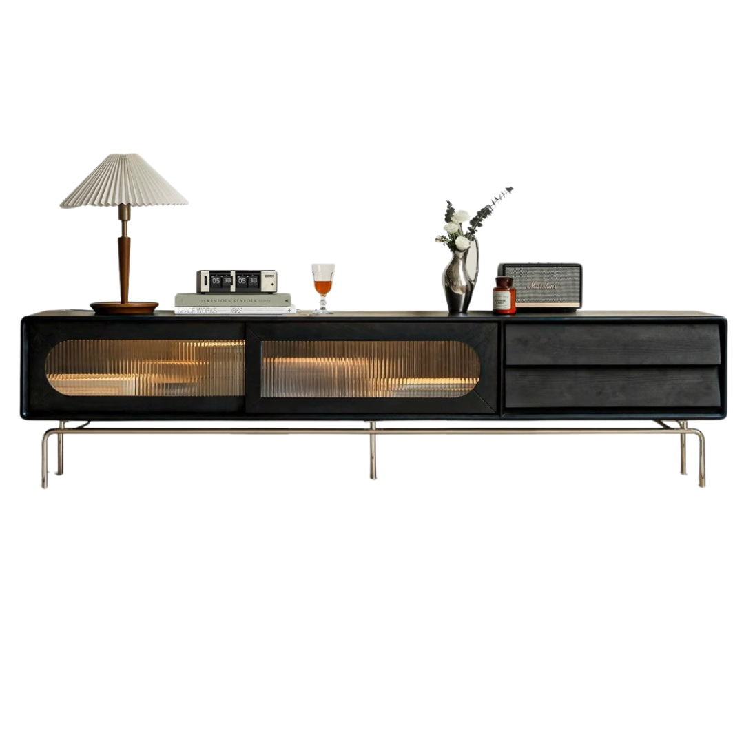Solid Oak Wood French Style TV Stand with Storage - Rustic Farmhouse Living Room Furniture for TV, Media & Entertainment Centers