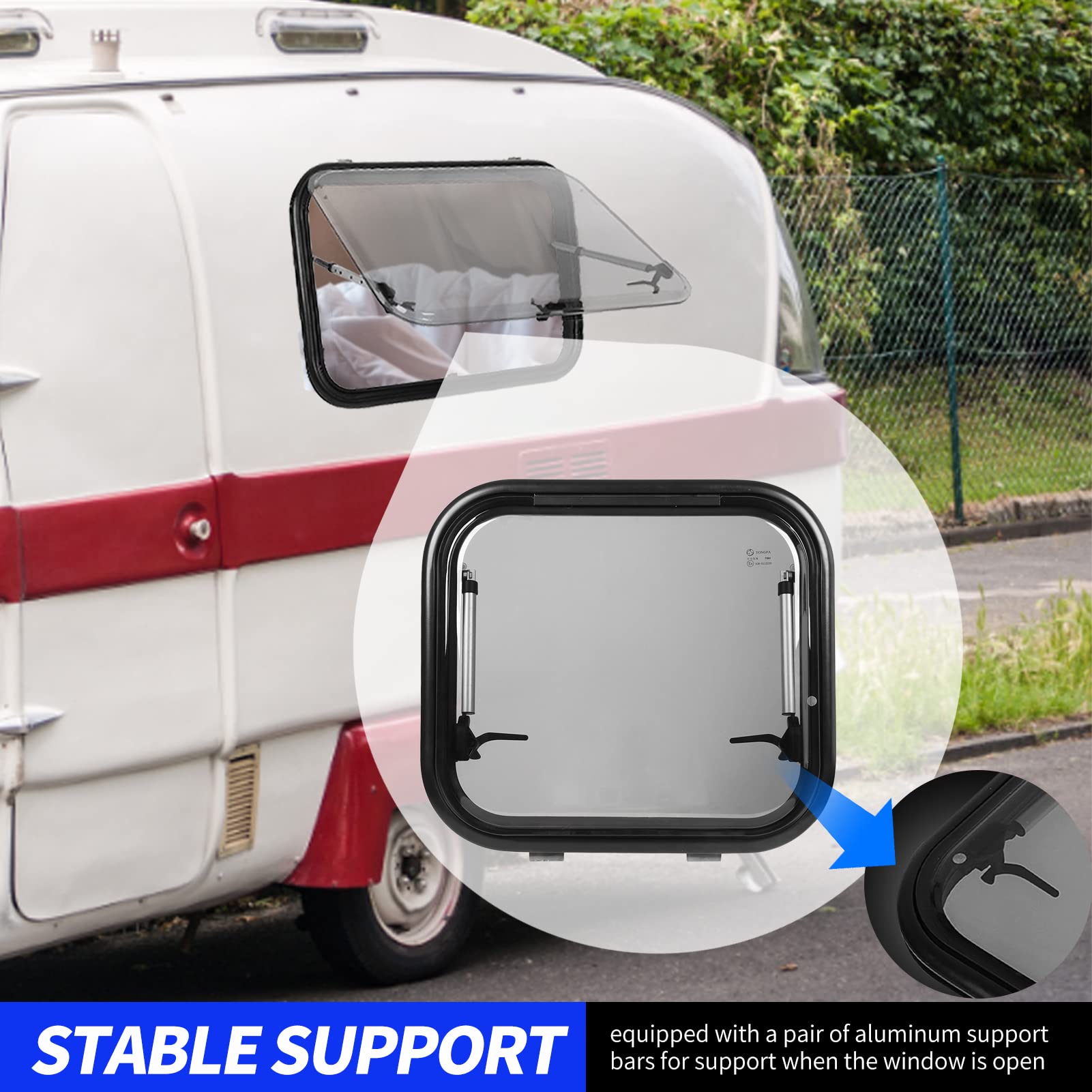 Aramox RV Push Out Window - Double Layer UV Resistant Acrylic Glass with Thermal & Sound Insulation - External RV Exit Window with Curtain for Camping & Travel Trailers
