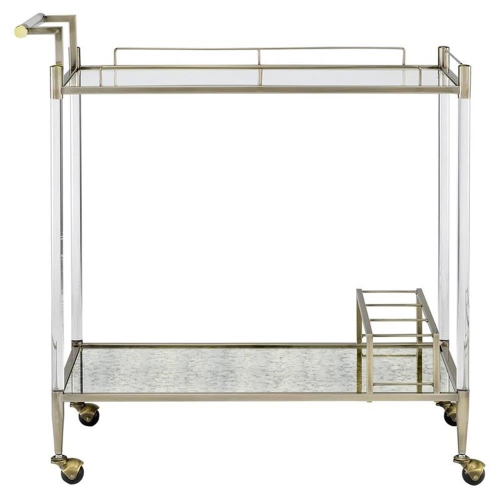 Acme Cirro Serving Cart with Antique Mirror & Brass Wire Metal Frame - Perfect for Dining, Kitchen, and Outdoor Entertaining