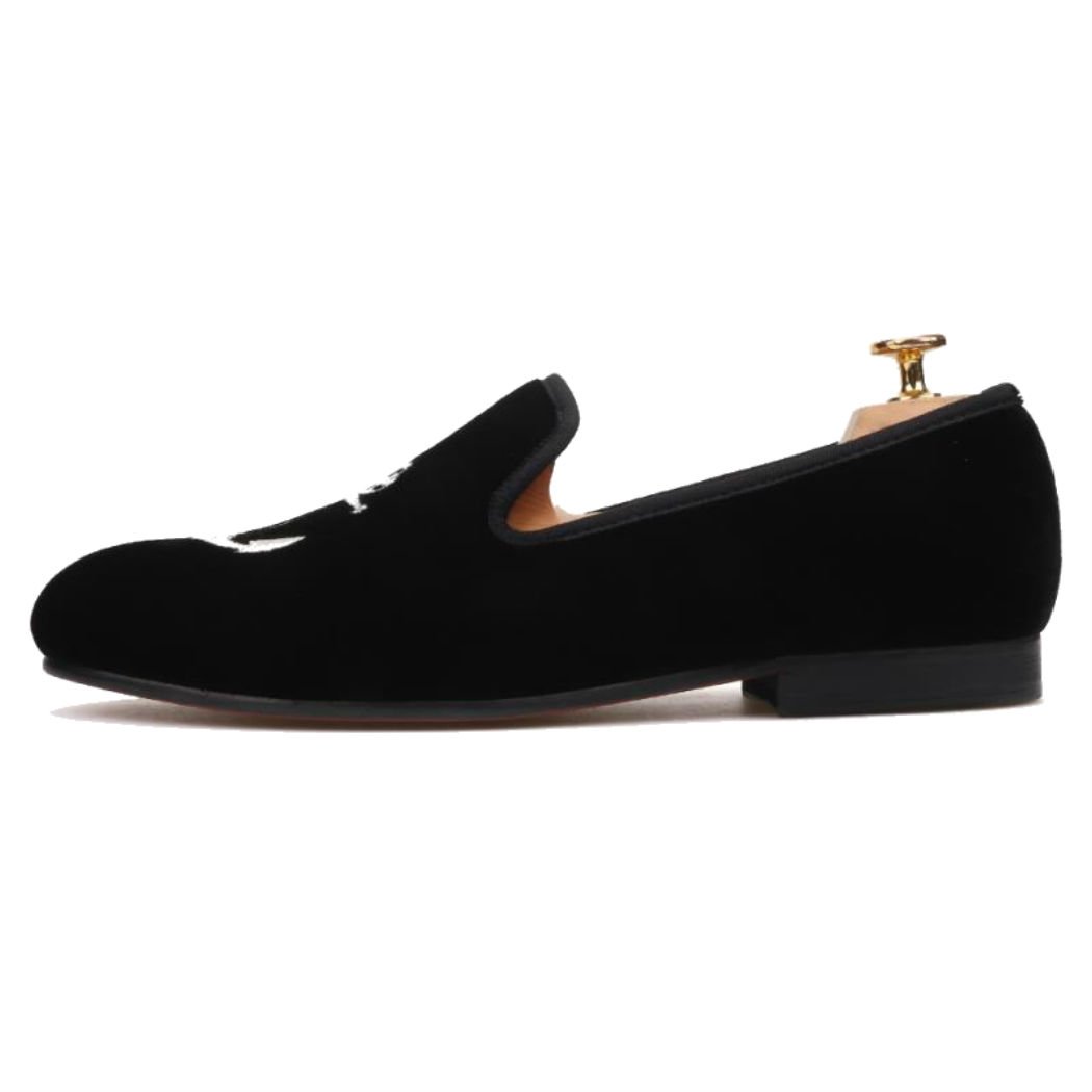 FERUCCI Handmade Men's Black Velvet Slippers - Comfortable Loafers with Silver Anchor Design | Perfect for Indoor/Outdoor, Lounge & Casual Wear