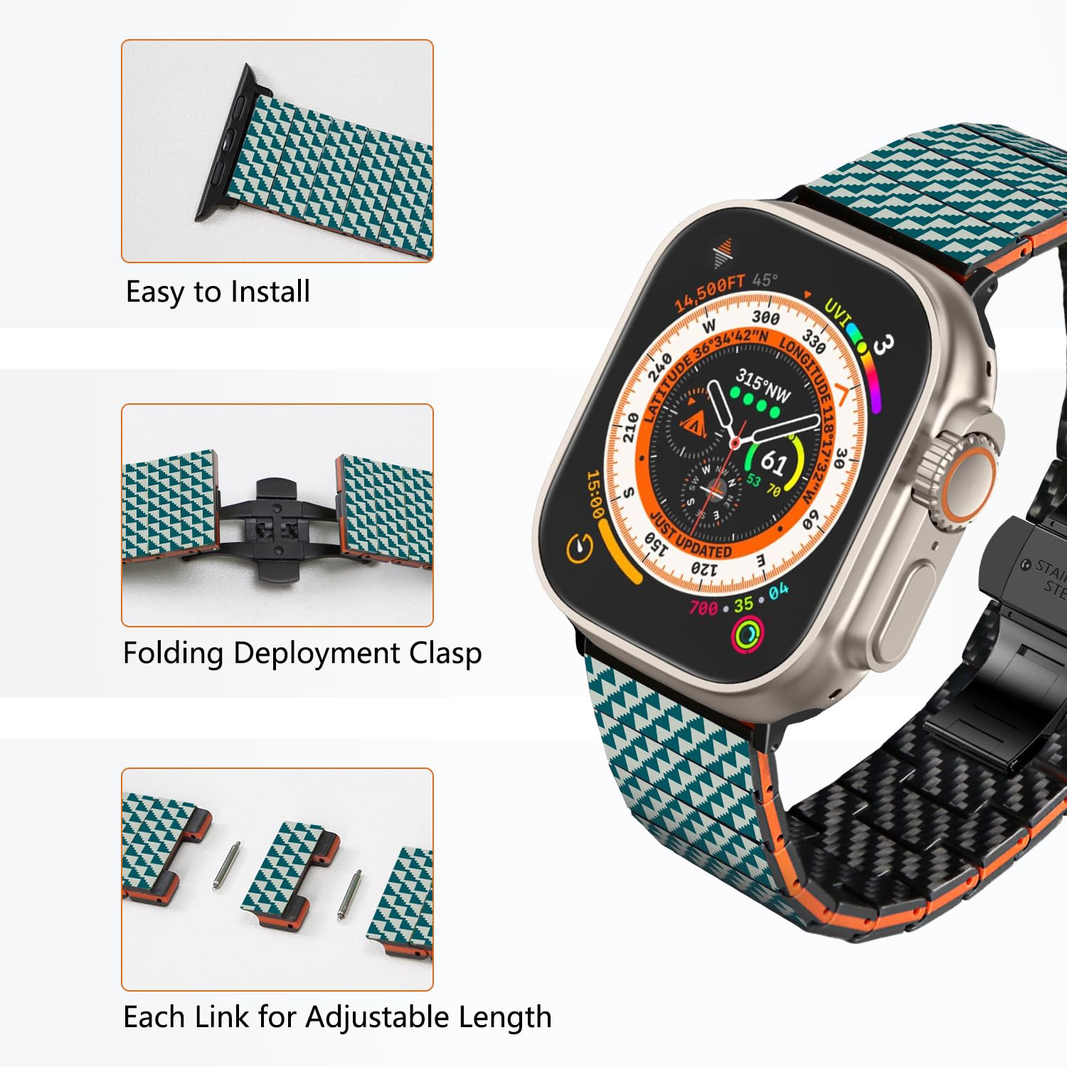 Premium Carbon Fiber Apple Watch Band Compatible with iWatch Ultra 2/Ultra/Series 10/9/8/7/6/SE/5/4/3/2/1 - Lightweight Durable Sport Strap for Workout, Running & Everyday Wear
