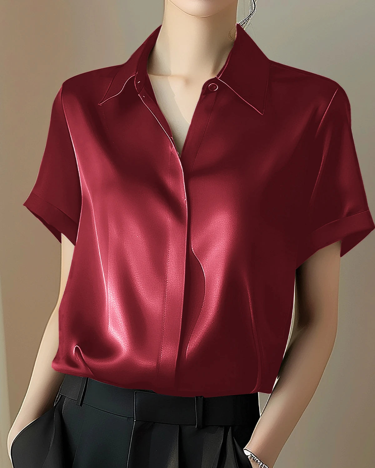 Classic Concealed Silk Shirt for Women - Elegant Hidden Button Blouse for Office & Formal Wear | Perfect for Business Meetings, Weddings & Special Occasions
