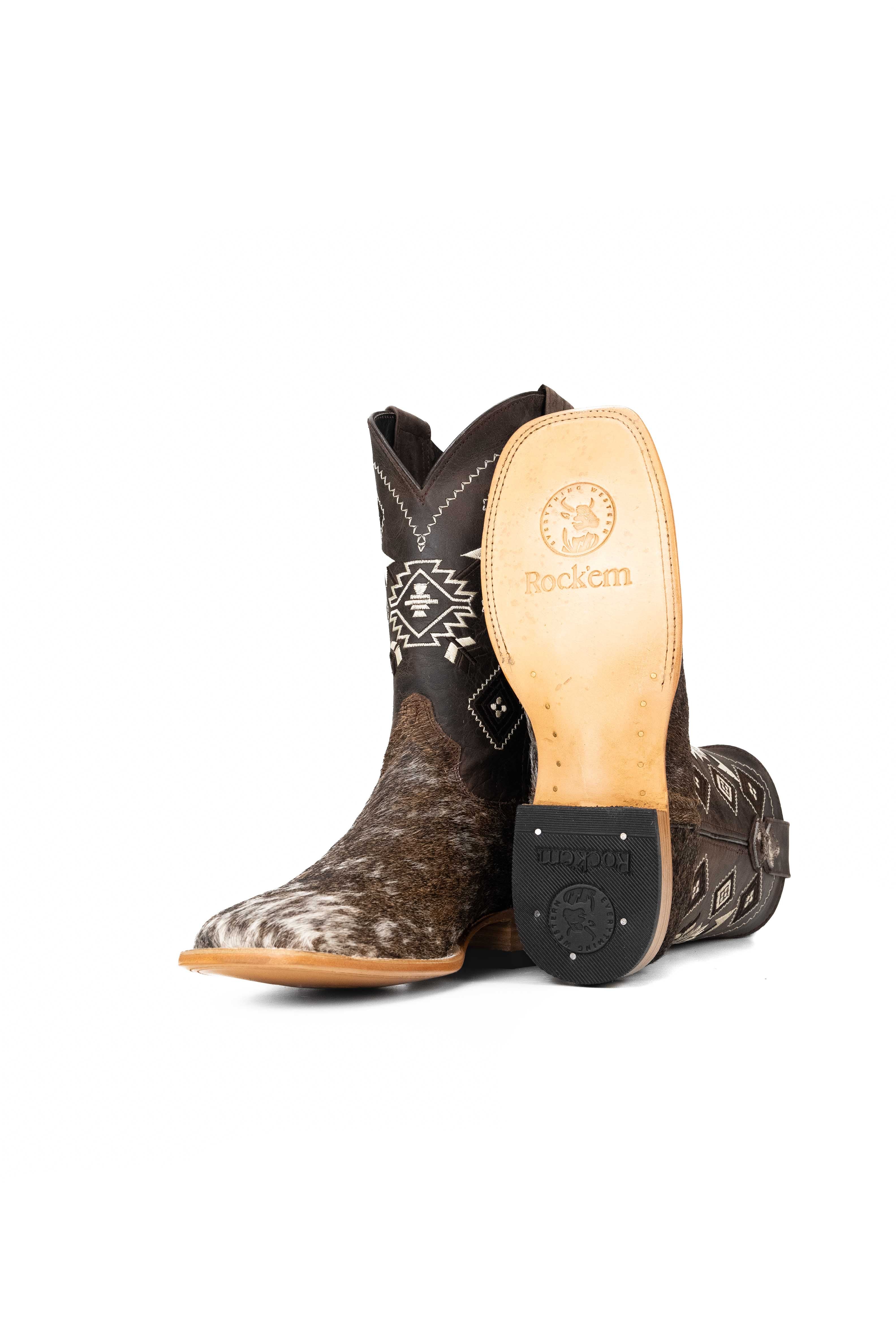 Authentic Men's Cowhide Square Toe Cowboy Boots - Size 9.5 (US) - Western Style Riding Boots for Country Music Festivals, Rodeos & Outdoor Adventures