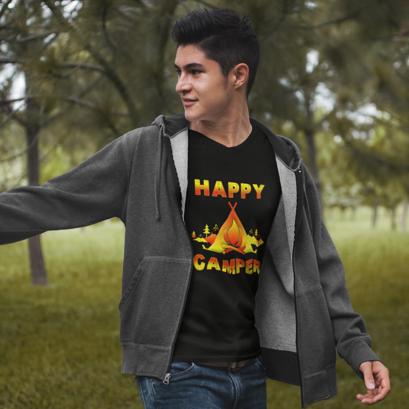 Boys' Camping Shirt - Funny Happy Camper T-Shirt for Kids | Outdoor Adventure, Hiking & Summer Camp Wear