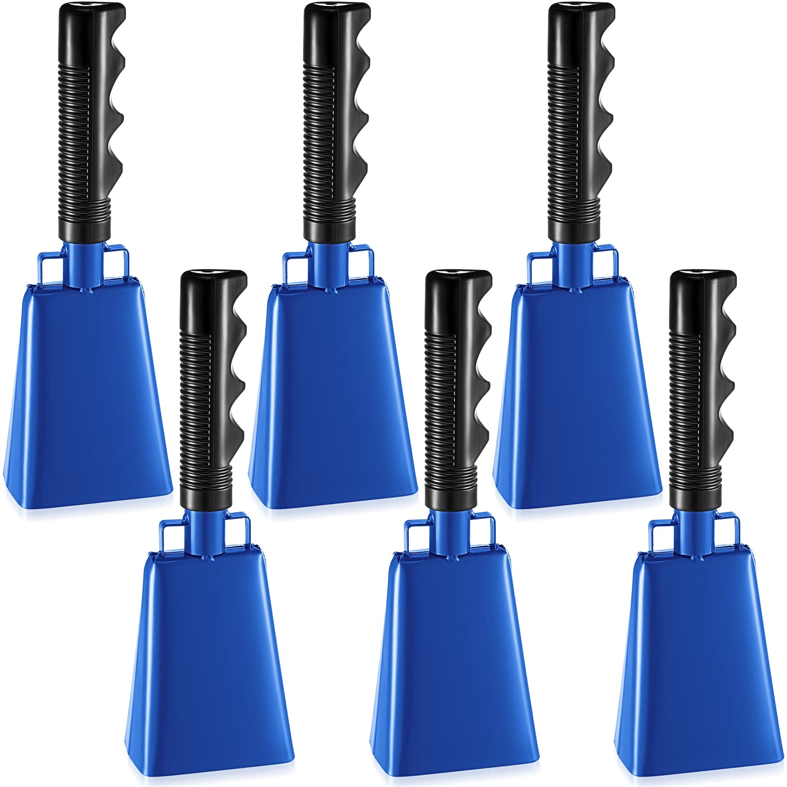 6 Pack Blue Cow Bells with Handles - Loud Cheering Cowbell for Sports Events, Football Games, School Spirit & Farm Festivals - Durable Musical Percussion Instrument (3x2x9 Inch) - Perfect for Tailgating, Pep Rallies & Outdoor Celebrations