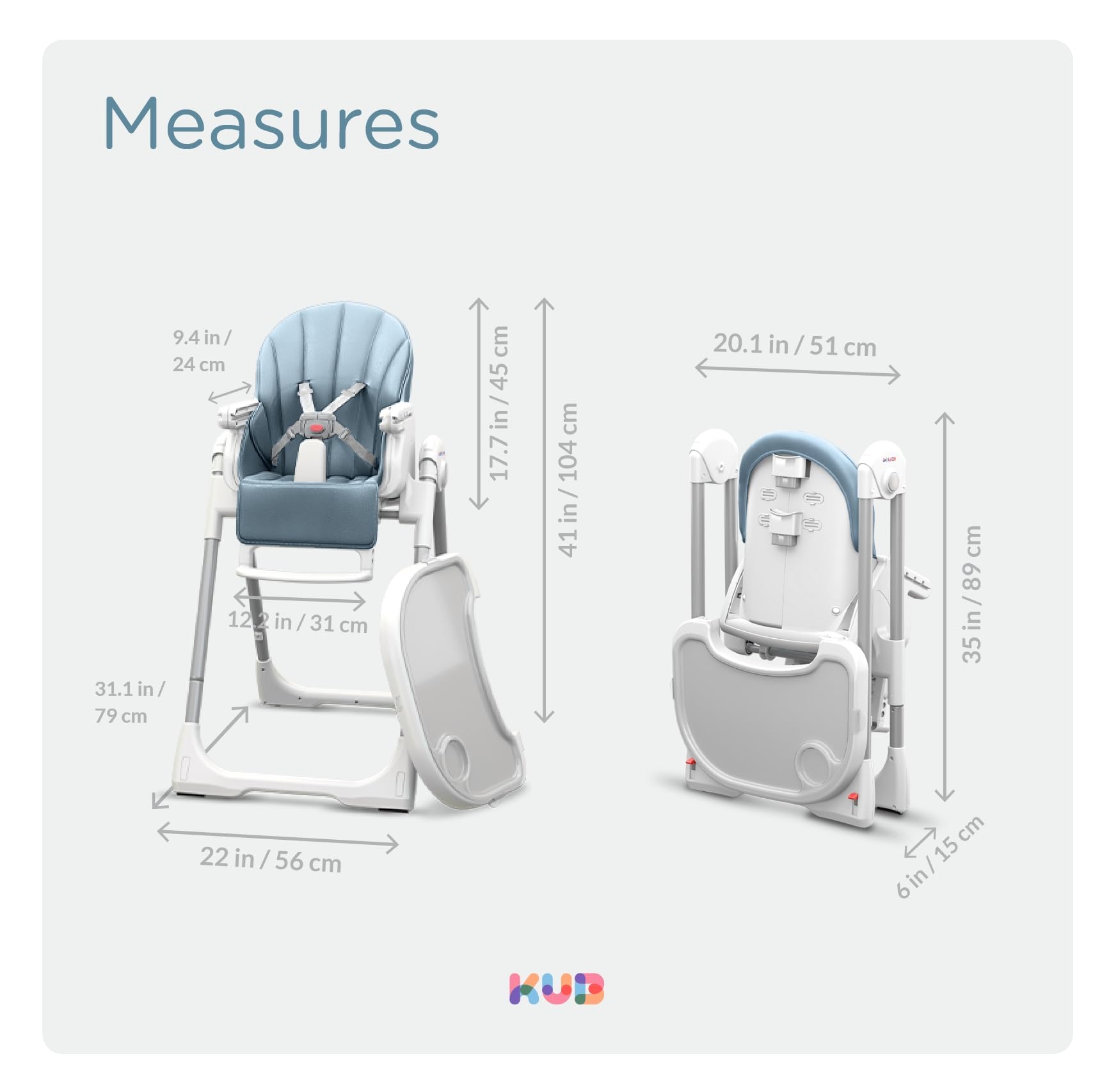 KÜB 3-in-1 Foldable Baby High Chair with Removable Tray - Adjustable Height & Recline for Infants & Toddlers | Safe & Portable for Dining, Travel & Home Use | Blue