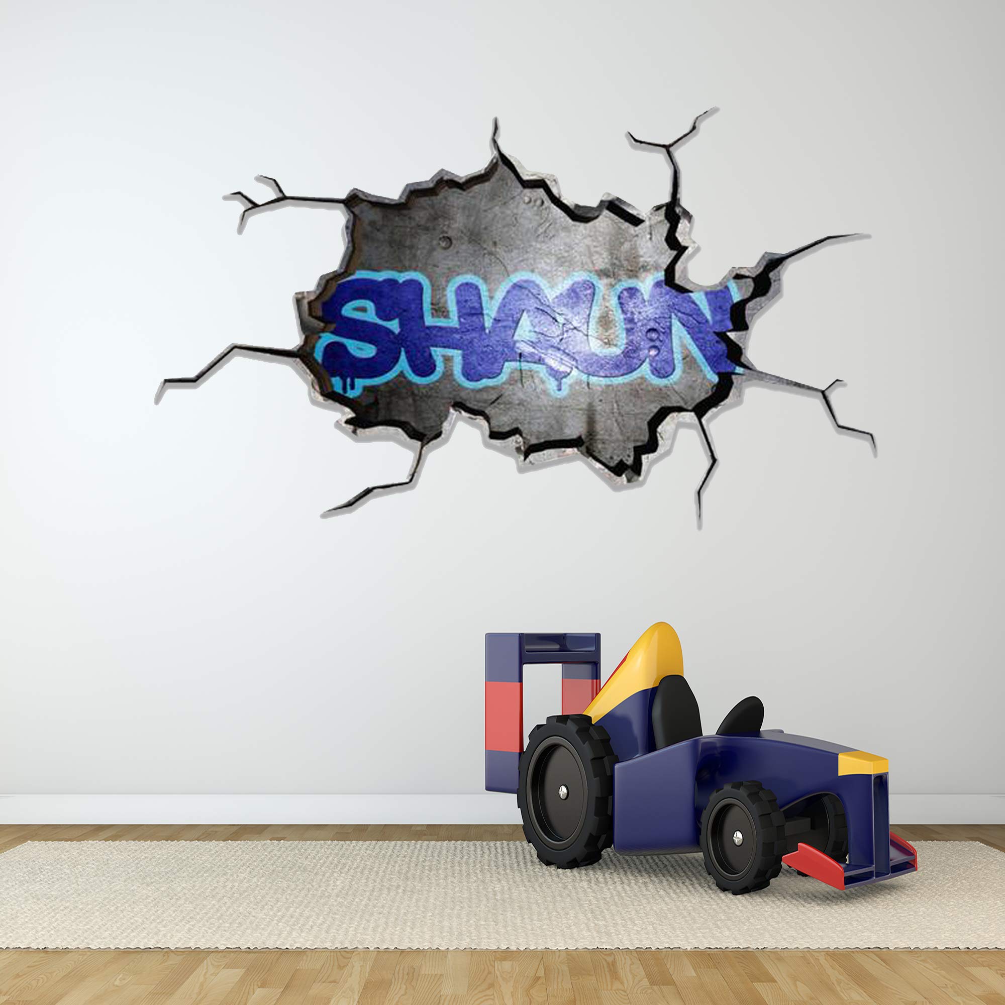 Custom 3D Graffiti Name Wall Decal - Personalized Vinyl Art Sticker with Cracked Border | Removable Peel & Stick Wall Decor for Bedroom, Living Room & Nursery (MYS154-XLarge)