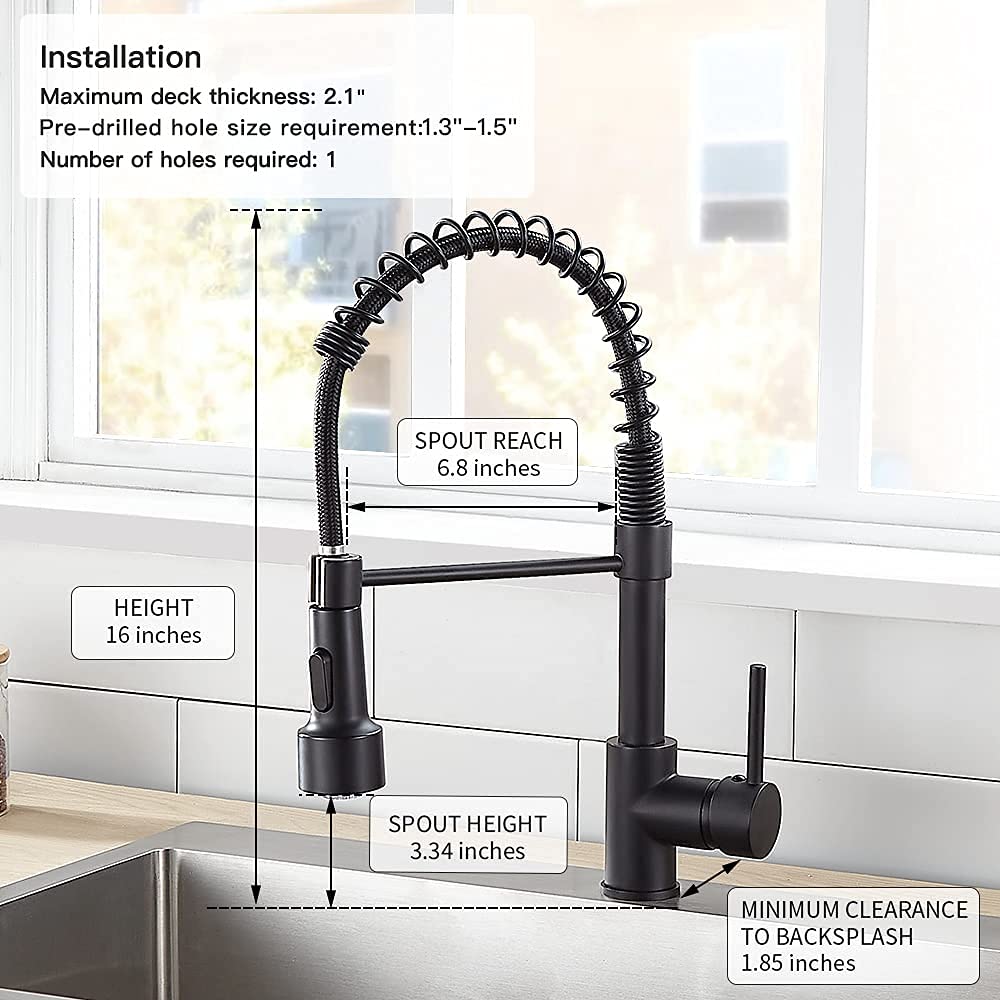 OWOFAN Matte Black LED Light Kitchen Sink Faucet with Pull Down Sprayer and Soap Dispenser - Modern Touchless Water Saving Faucet for Home, Restaurant & Commercial Use