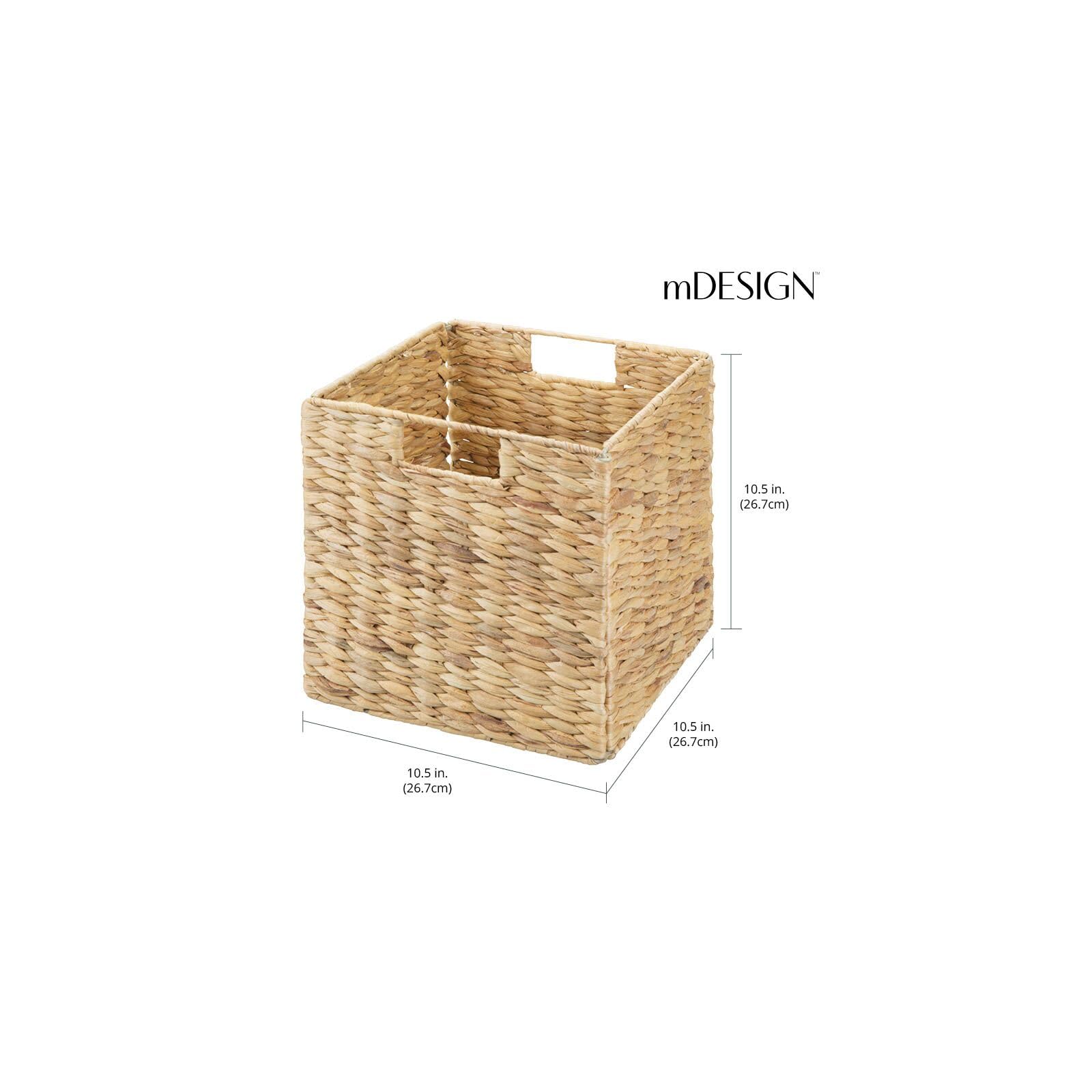 mDesign Natural Woven Hyacinth Cube Organizer Basket with Handles - 4 Pack Storage Bins for Bathroom, Laundry Room, Nursery & Cubby Units - Perfect for Organizing Blankets, Books & Home Essentials | Space-Saving Home Decor Solution