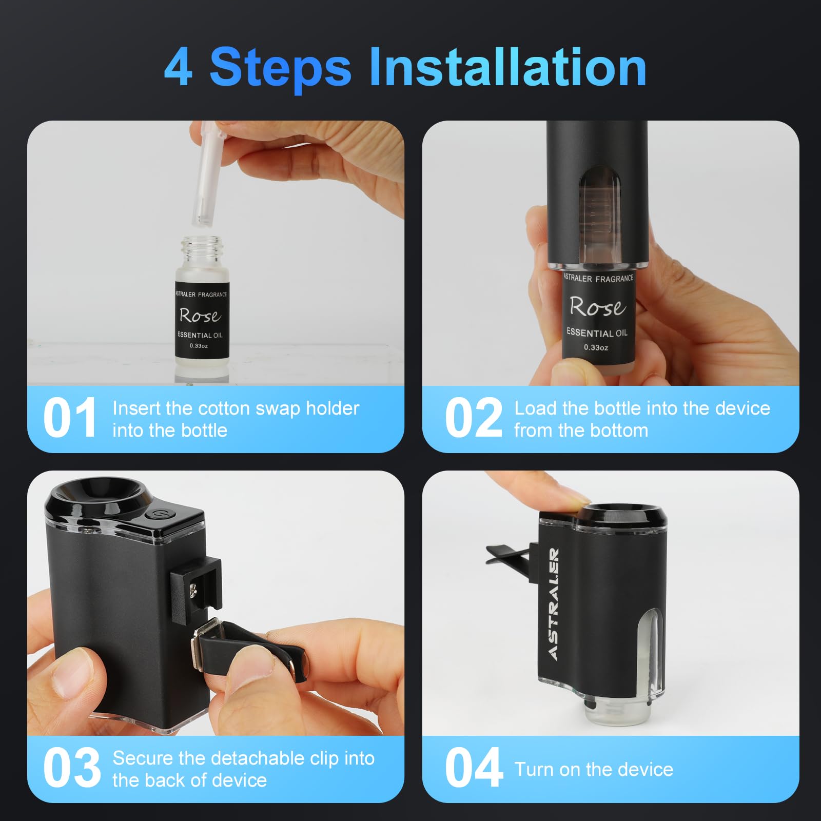Smart Car Air Freshener with 3 Essential Oils - Rechargeable Auto Aroma Diffuser & DIY Perfume - Long Lasting Car Fresheners with Smart Auto On/Off (Black) - Perfect for Cars, Offices & Home Use