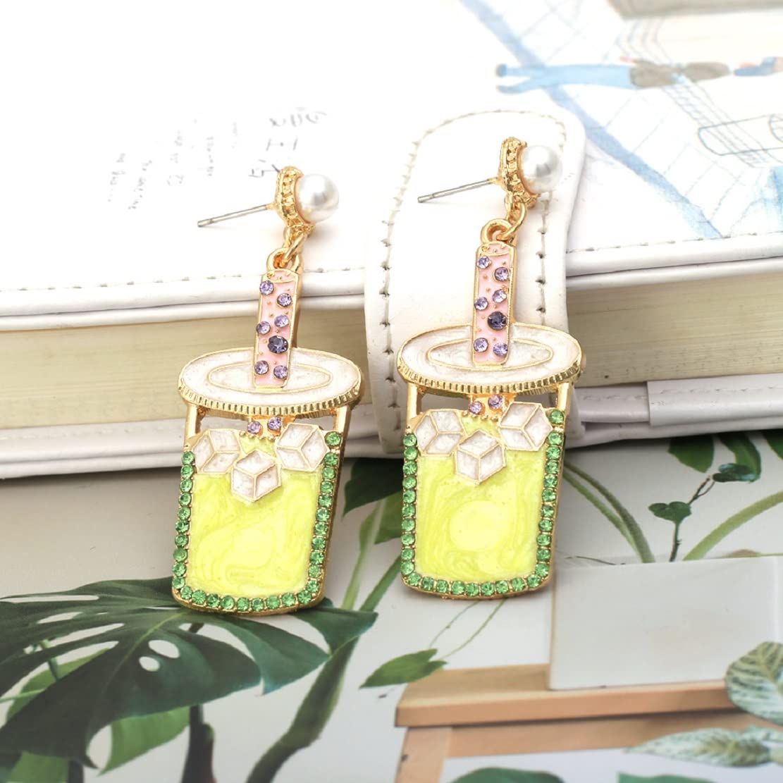 Hypoallergenic Sterling Silver Fruit Juice & Milk Tea Cup Dangle Earrings for Women - Funny Beverage-Themed Drop Earrings for Casual Wear, Parties & Gifts